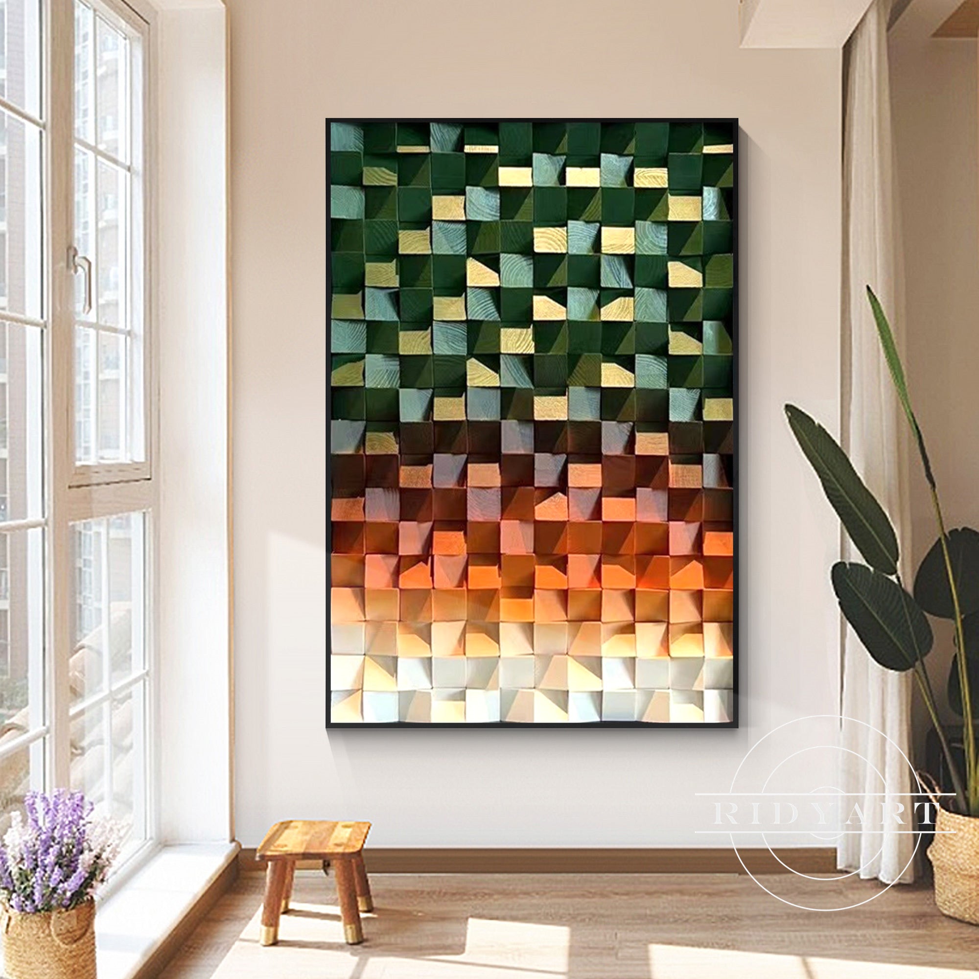 Handmade emerald wood mosaic for modern home decor