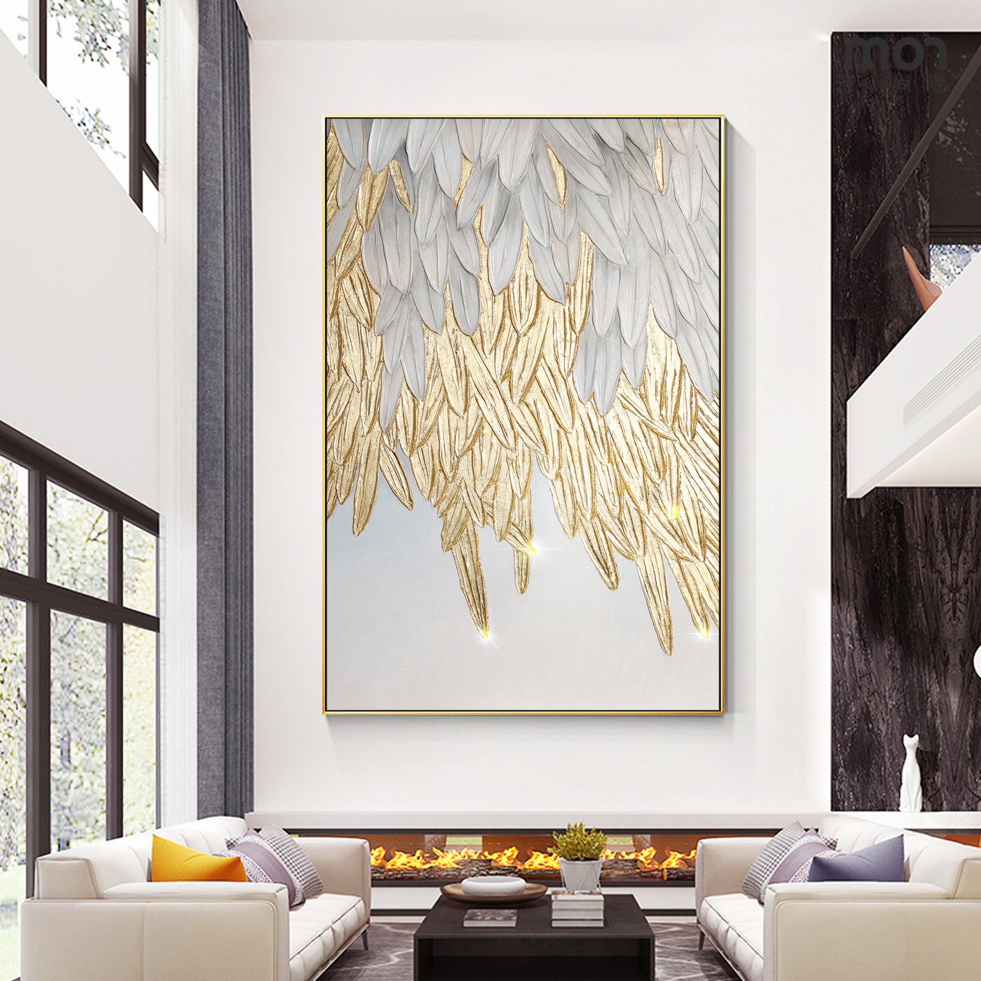 gold-gray-feather-leaf-wall-art