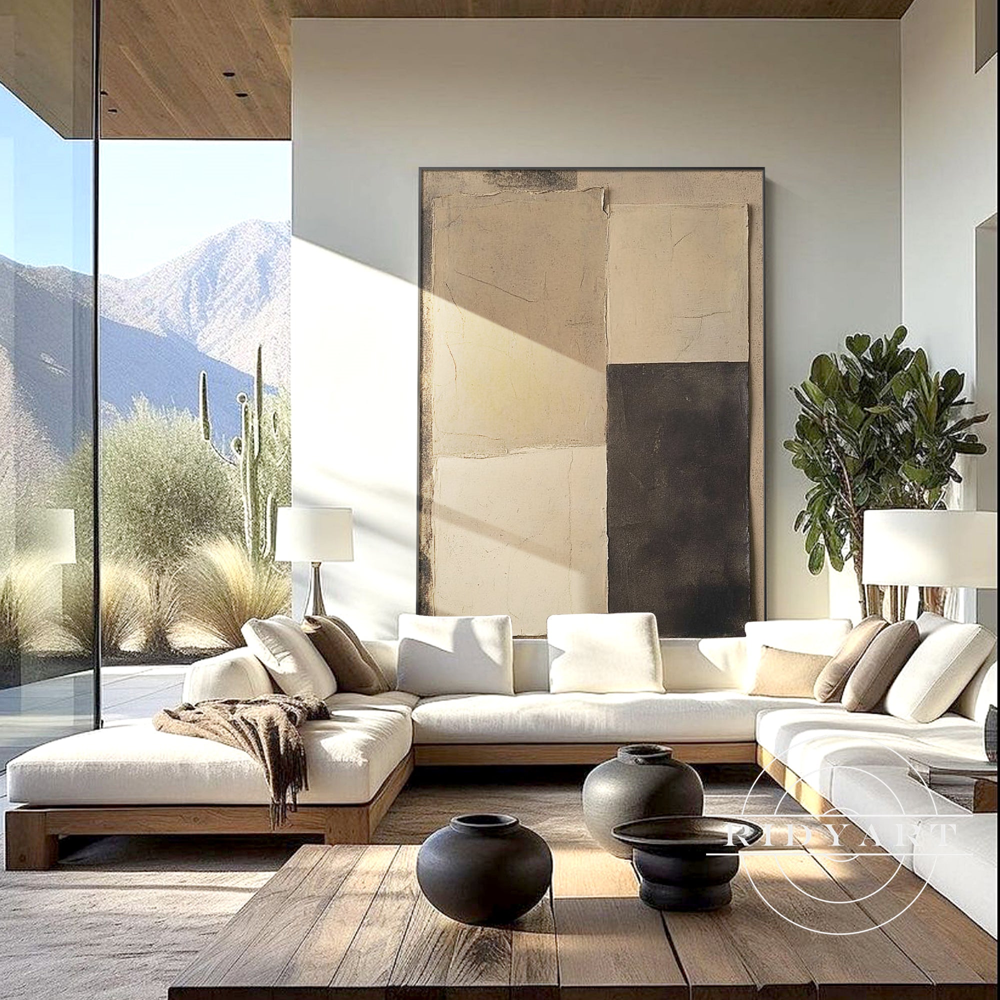 Modern boho abstract canvas art for serene interiors