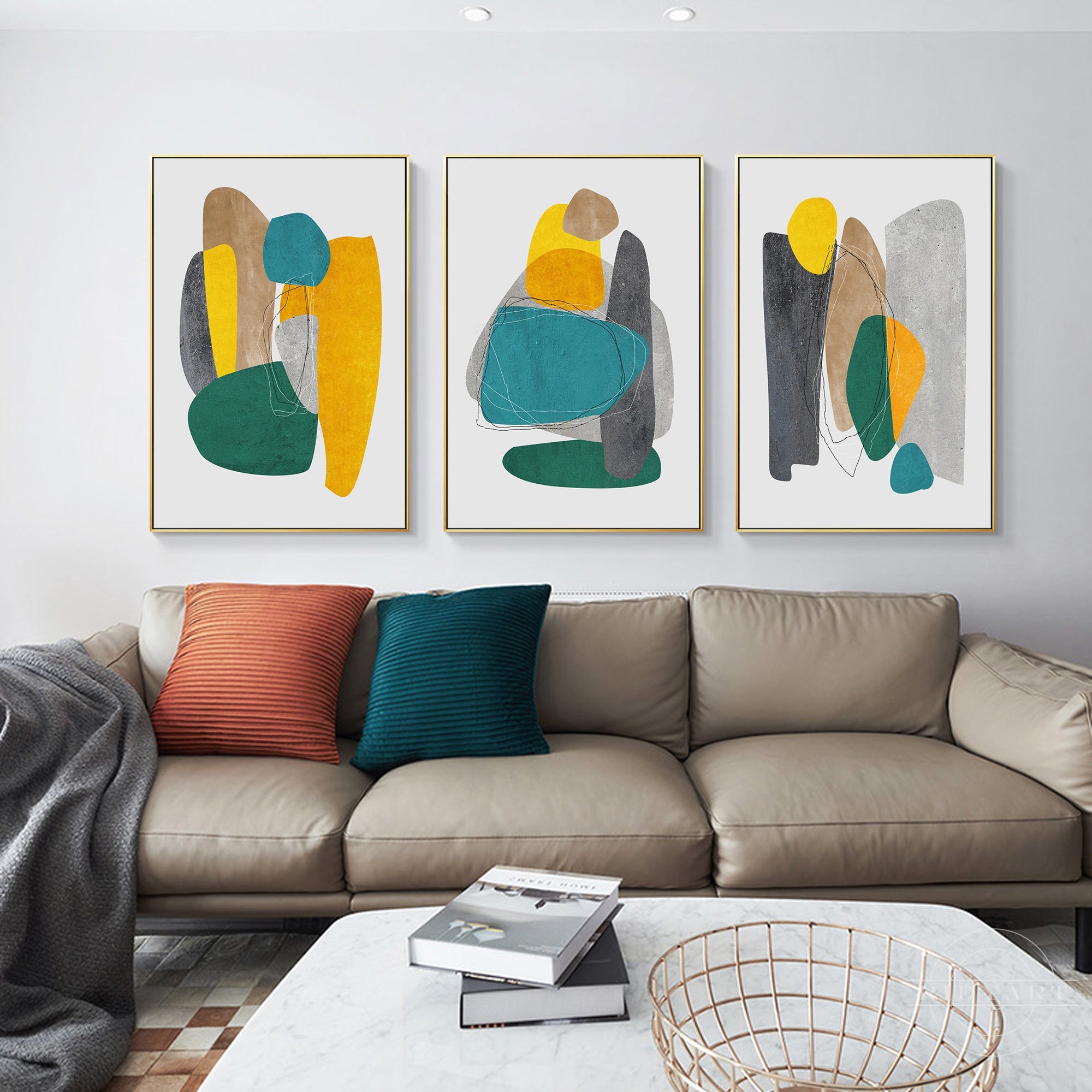 Contemporary emerald green wall decor triptych