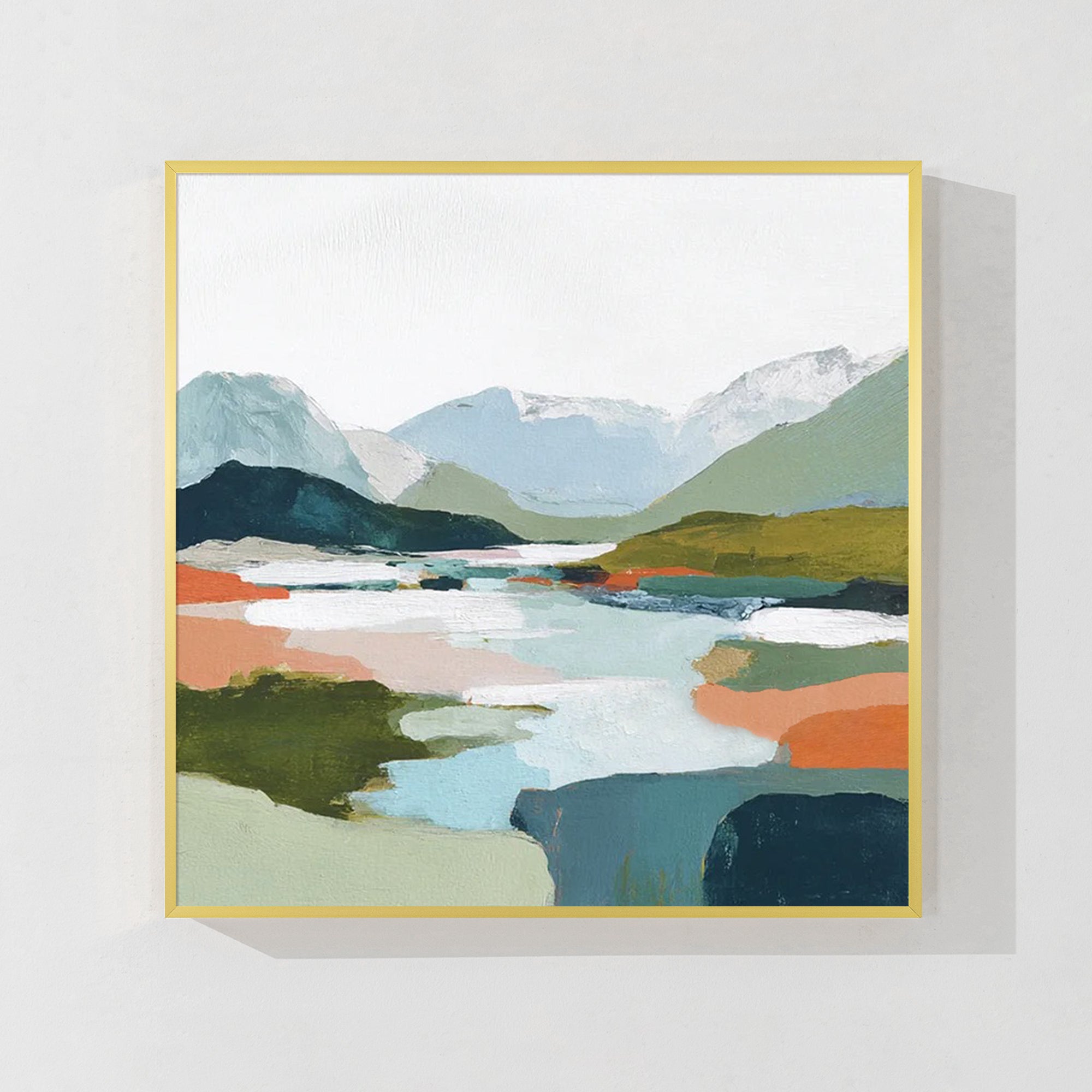 abstract mountain lake wall art modern landscape canvas