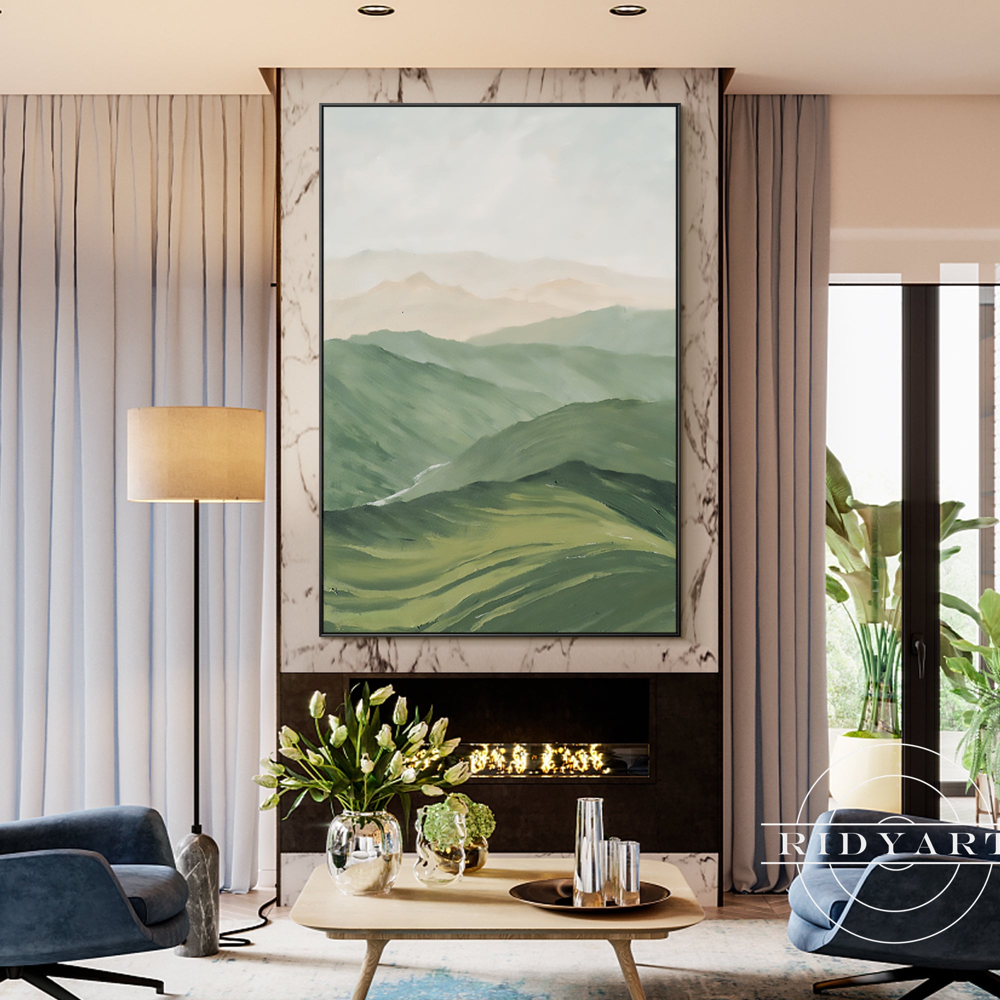 Extra large landscape wall art in soft earthy tones