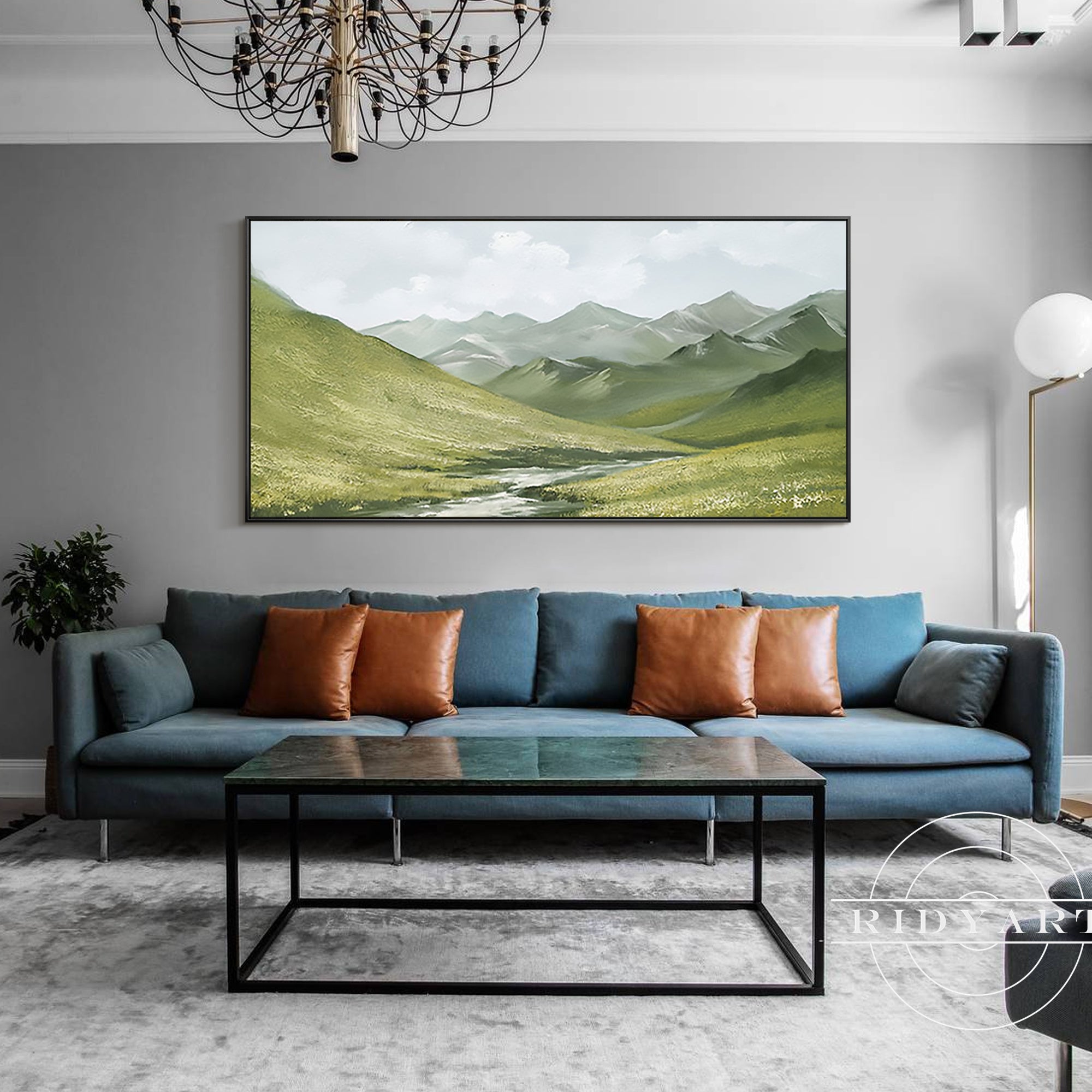 Large original green wall art with textured brushstrokes