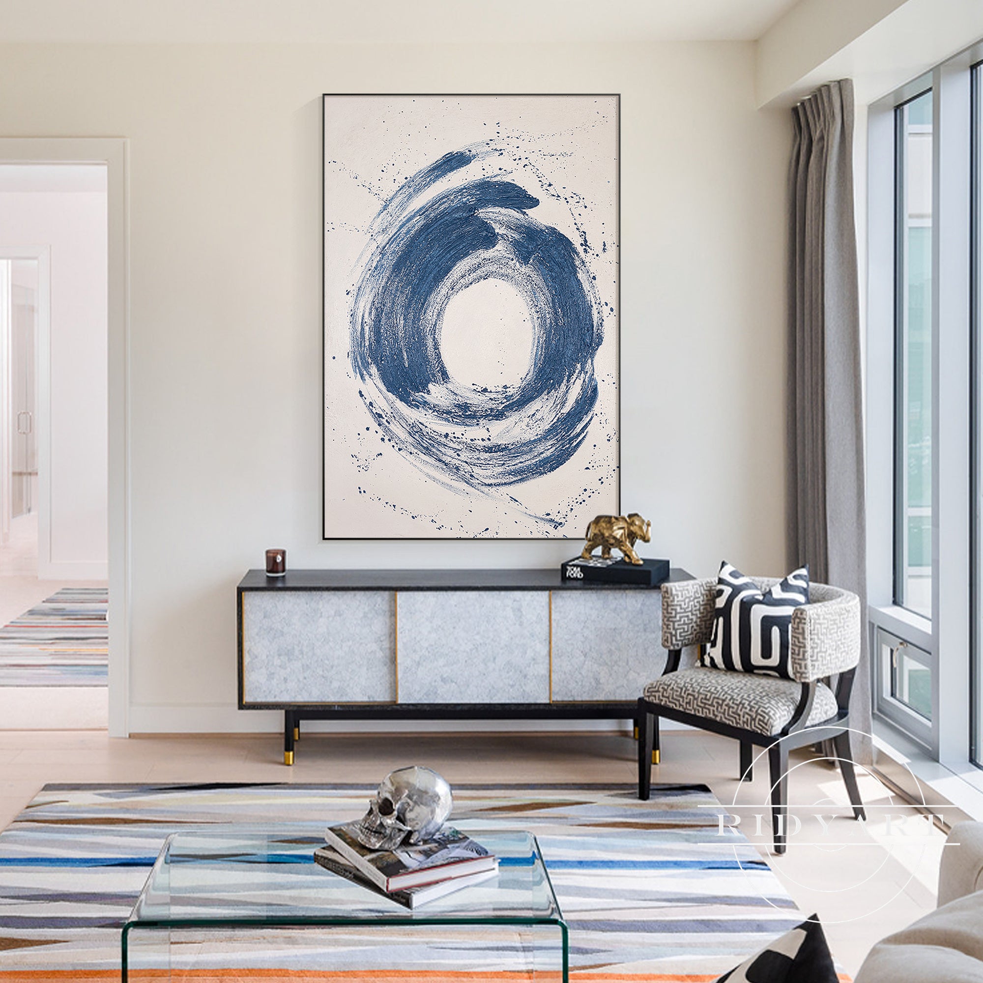 Modern minimalist navy blue textured artwork