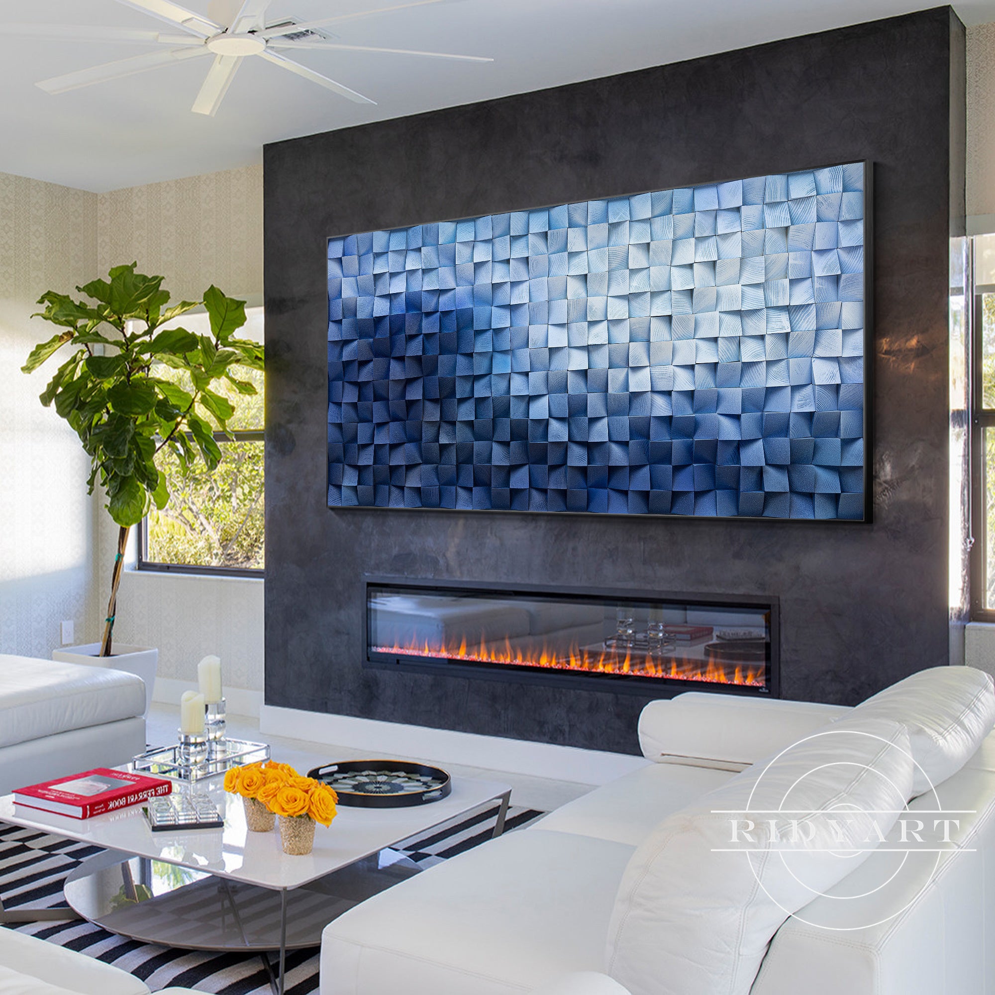 Ombre mosaic wood block artwork for modern home decor