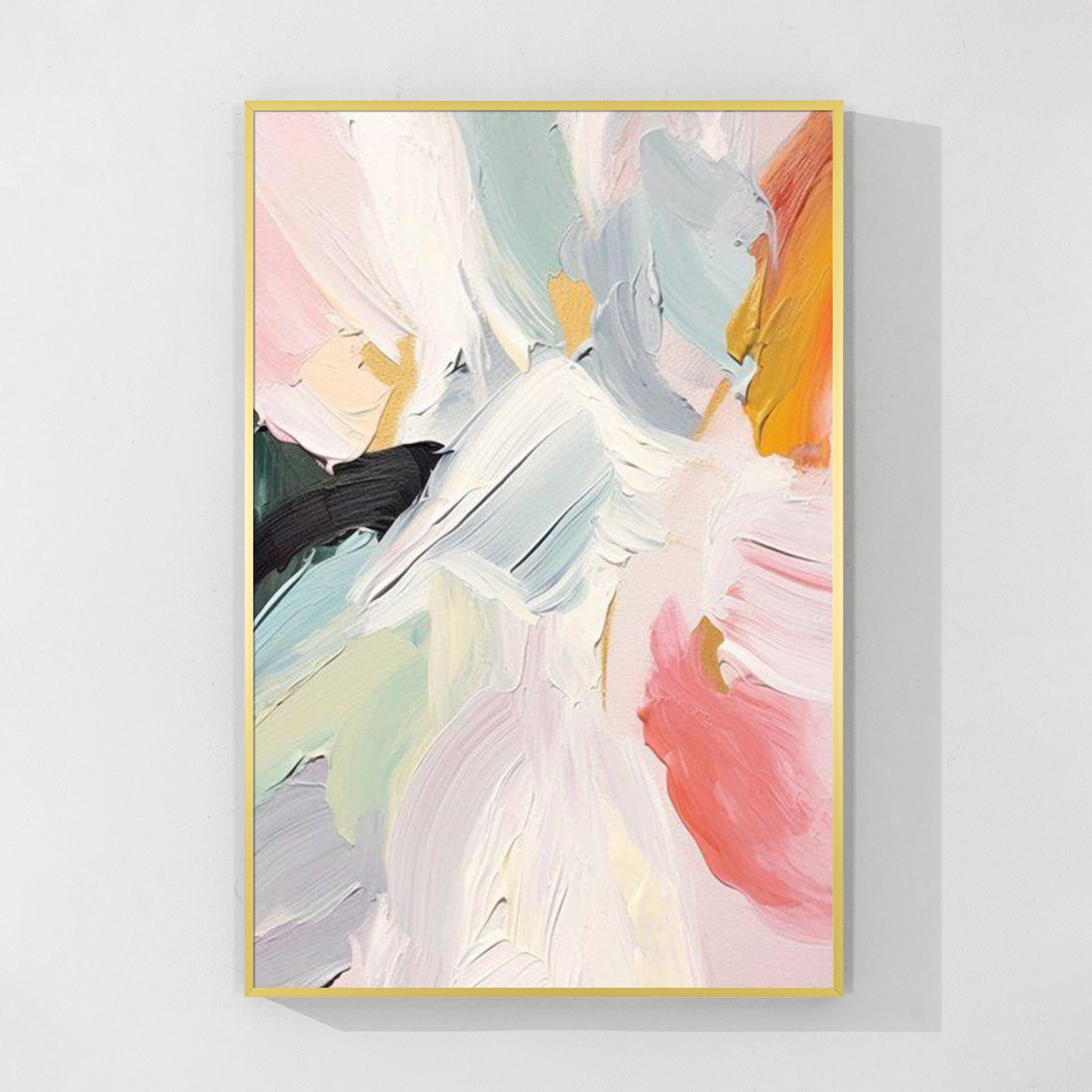 Abstract pastel wall art with textured pink and gray tones for living room.