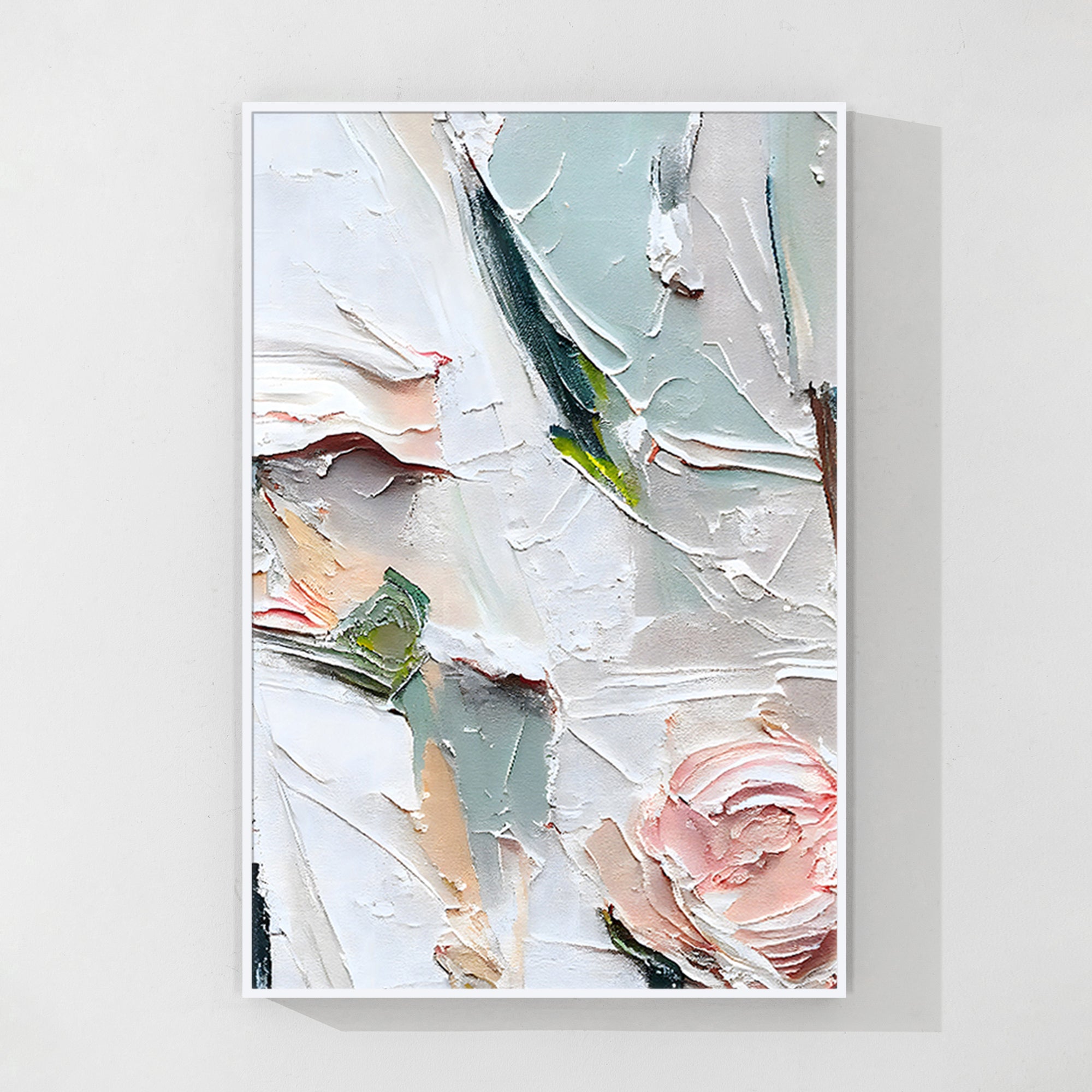 Abstract pink rose canvas painting with textured art for living room