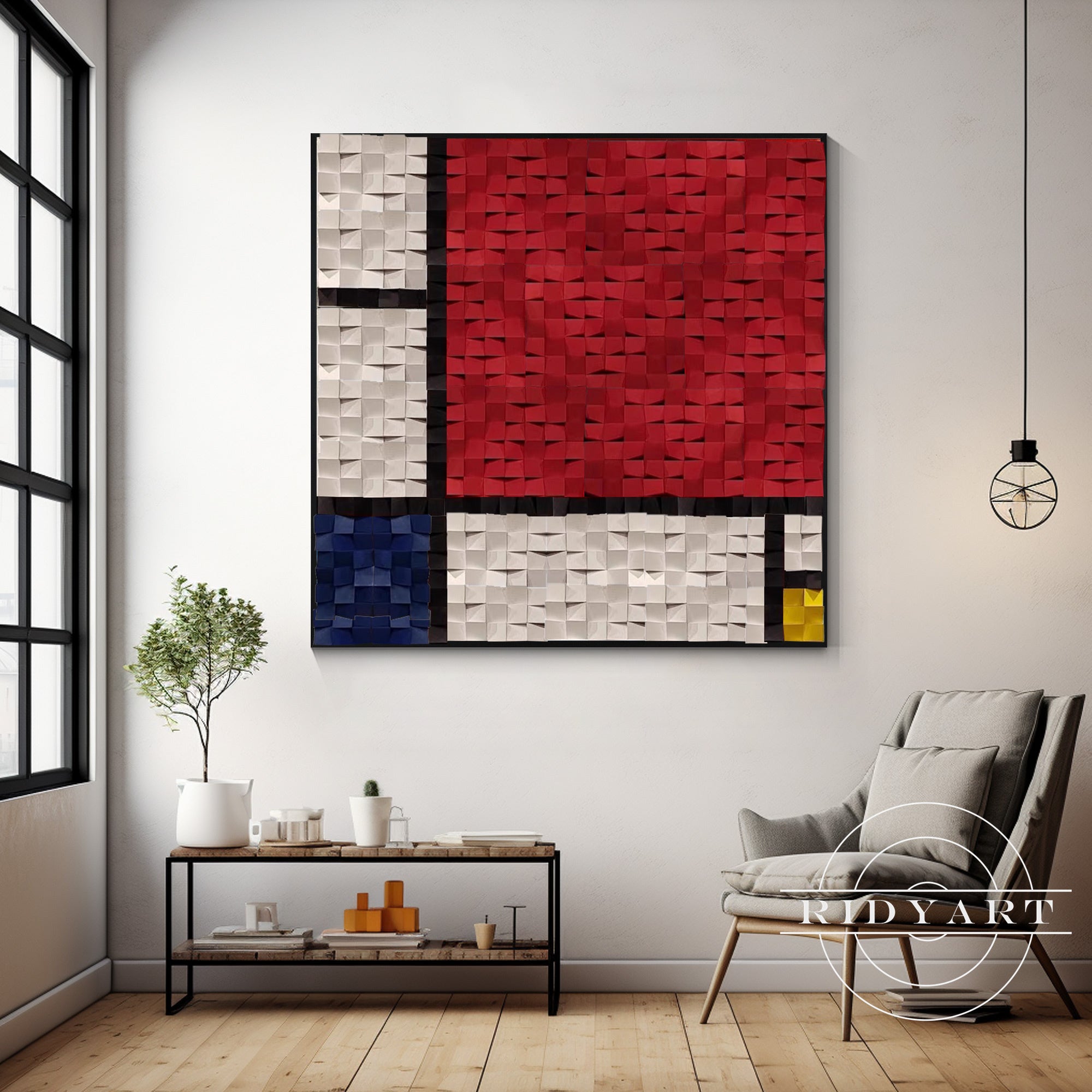 Large reclaimed wood art for modern living room decor