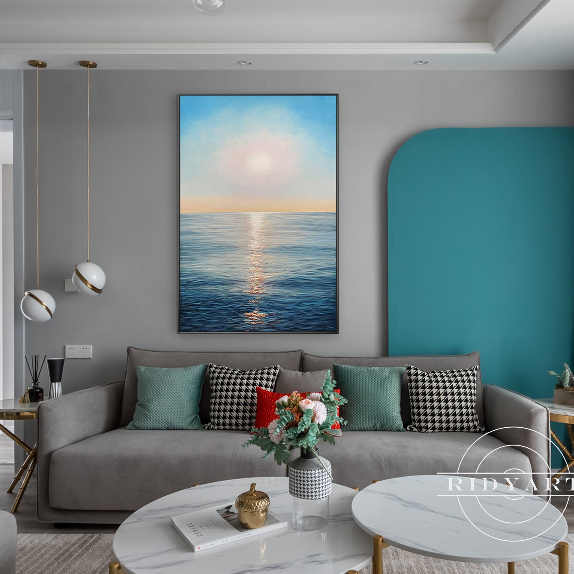 Sunset-inspired ocean canvas for living room decoration