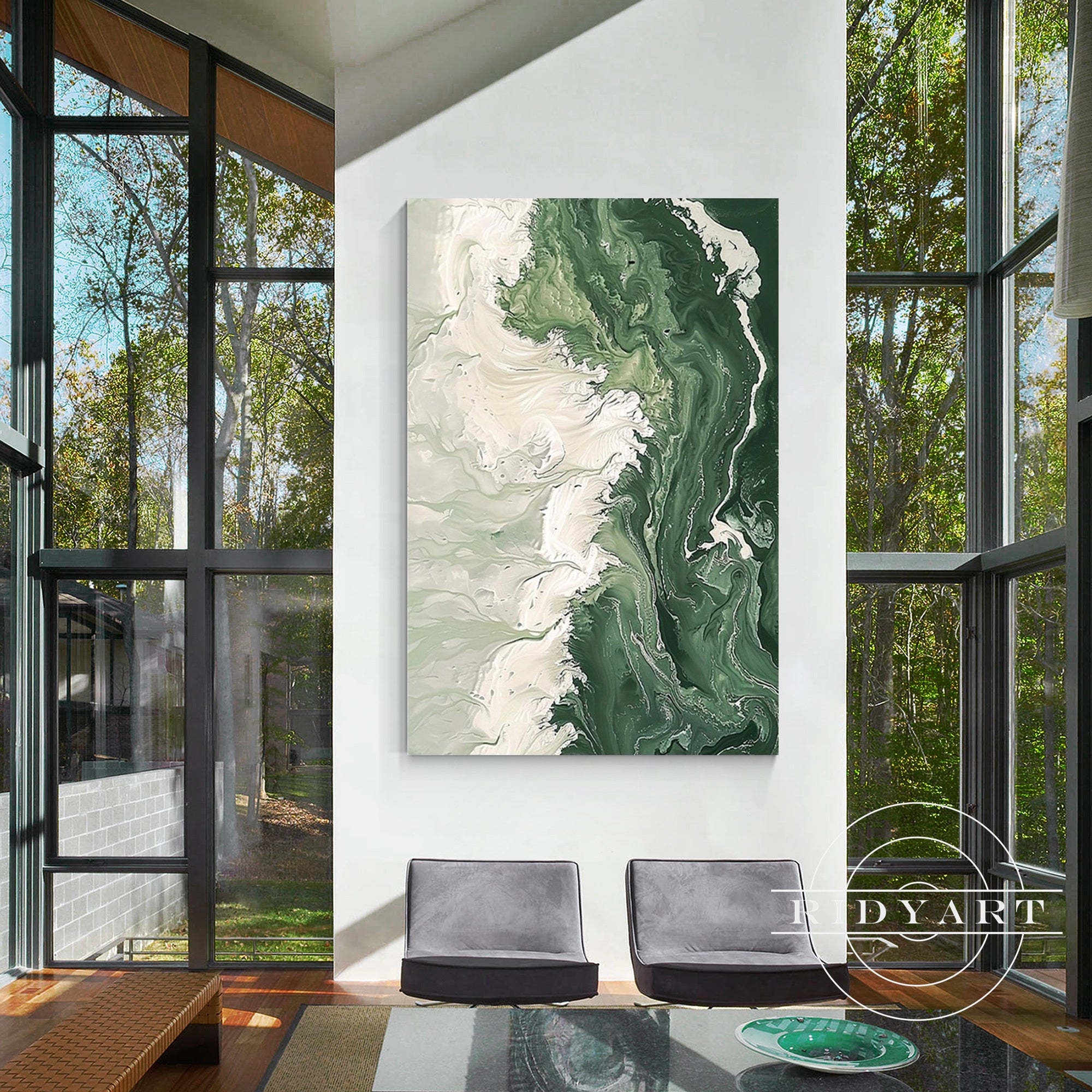 Contemporary textured ocean artwork for living room decor.