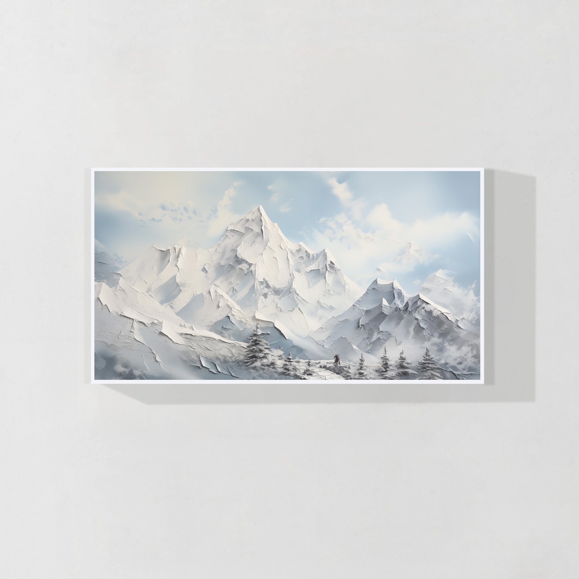 Abstract snow mountain painting with textured surface