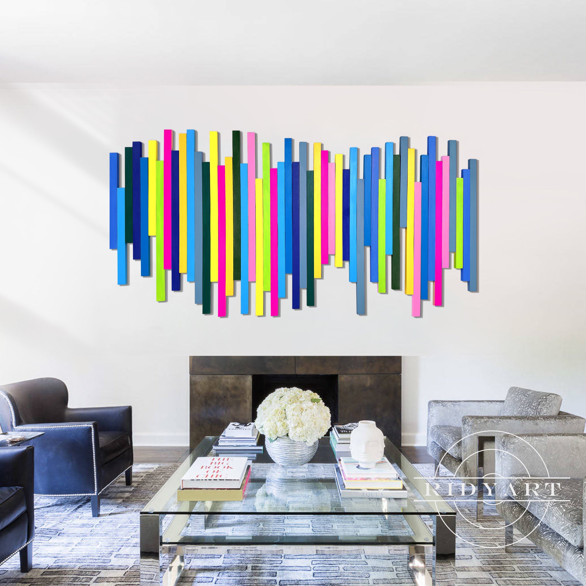 Modern abstract wood painting for large wall décor