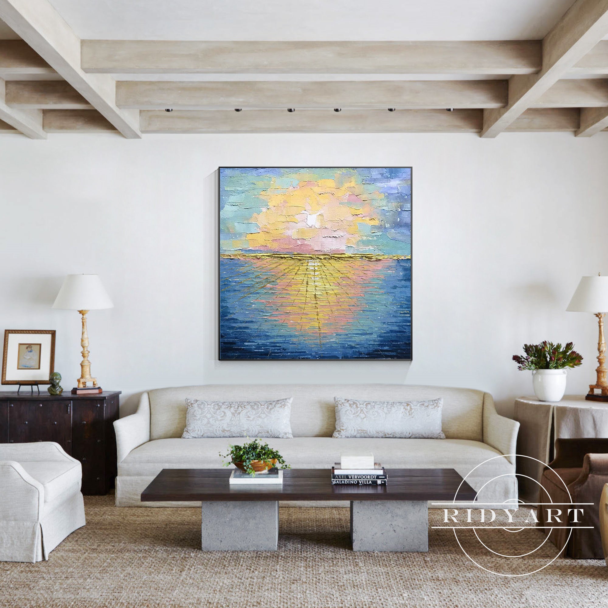 Large coastal wall decor featuring ocean and sky scenery
