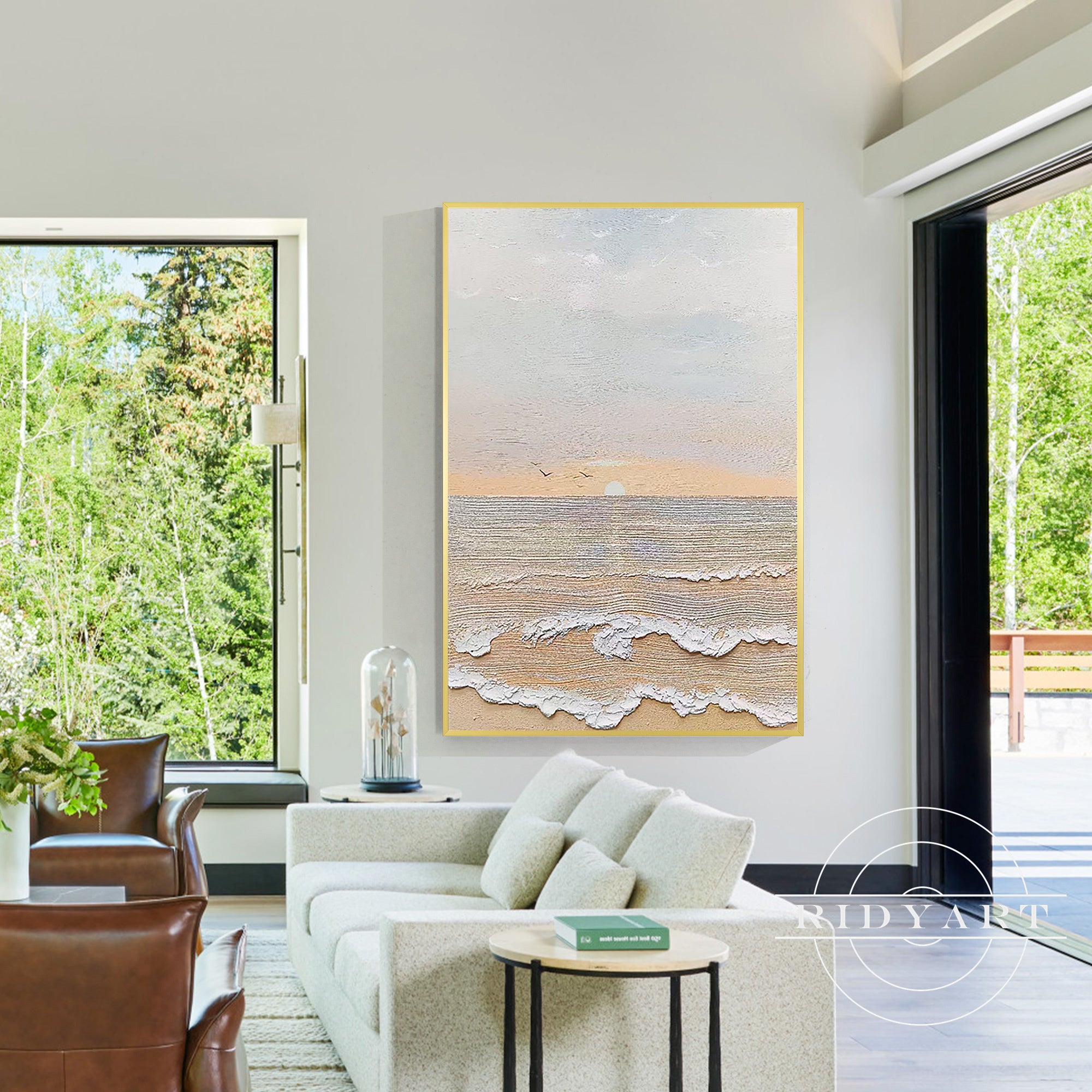 Abstract sunset ocean painting on large canvas