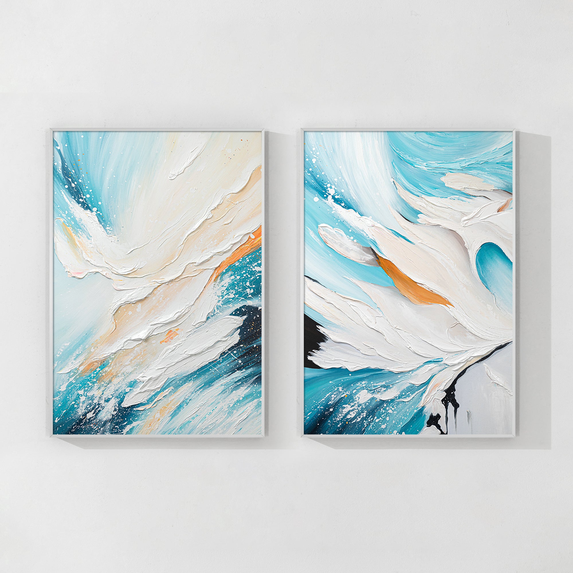 abstract teal blue wall art set of two canvases
