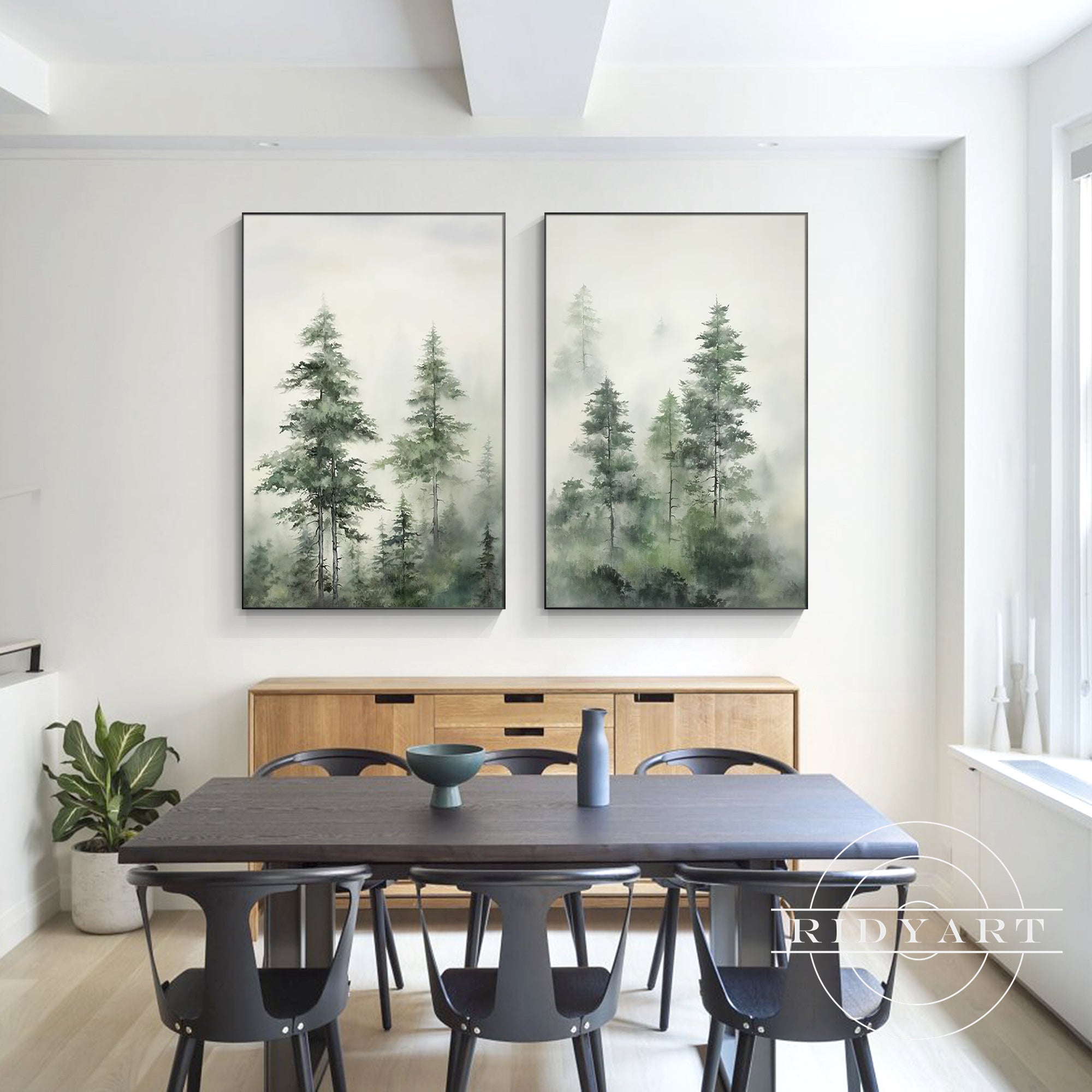 Modern foggy forest artwork for living room