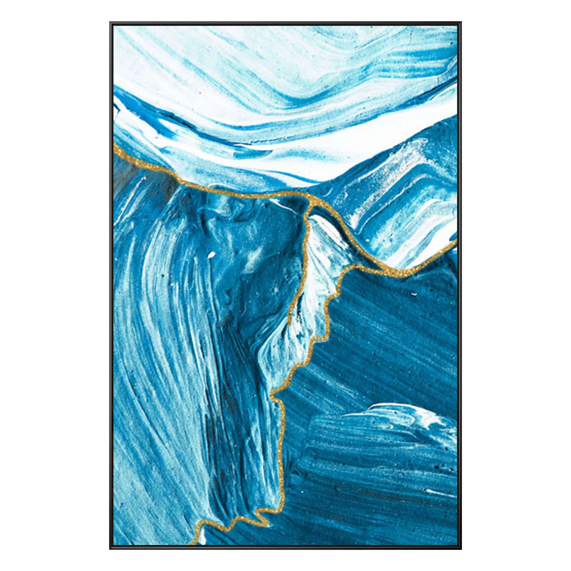 Abstract turquoise blue ocean painting for modern living room decor.