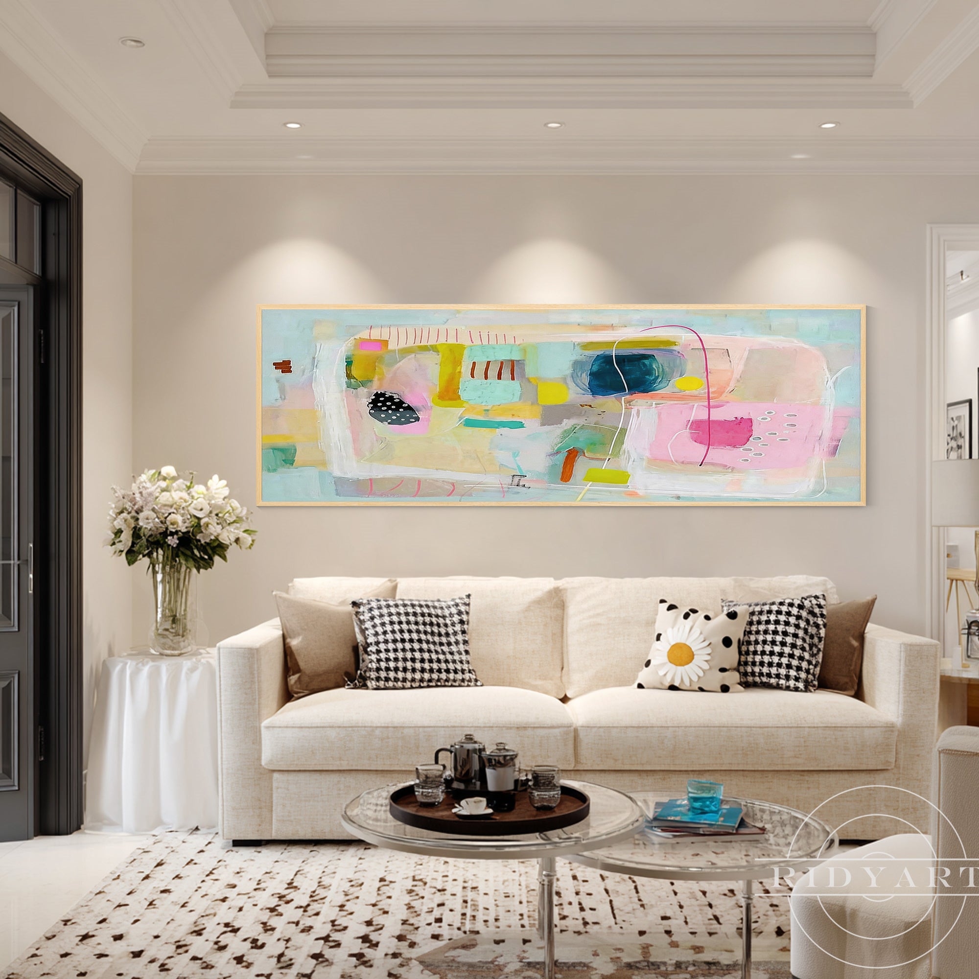 Elegant pastel abstract artwork with layered textures and modern composition.
