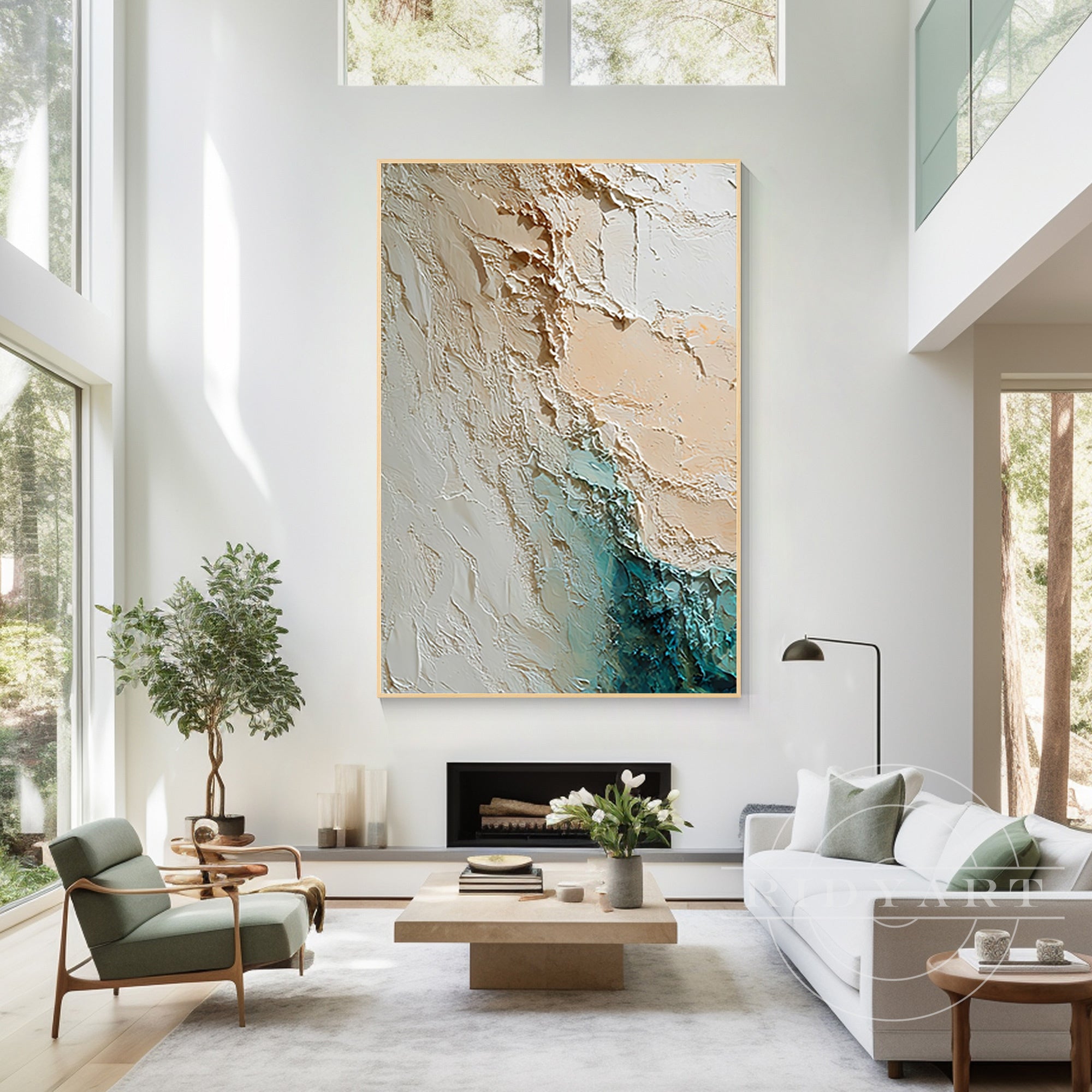 large beach wall art beige turquoise living room decor