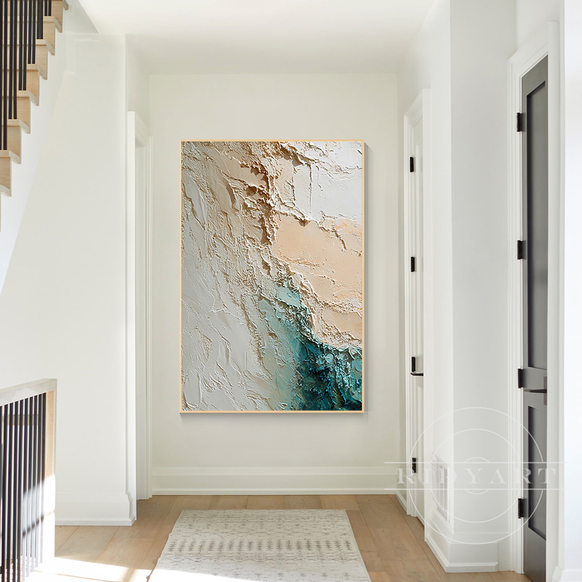 hand painted turquoise ocean abstract wall art