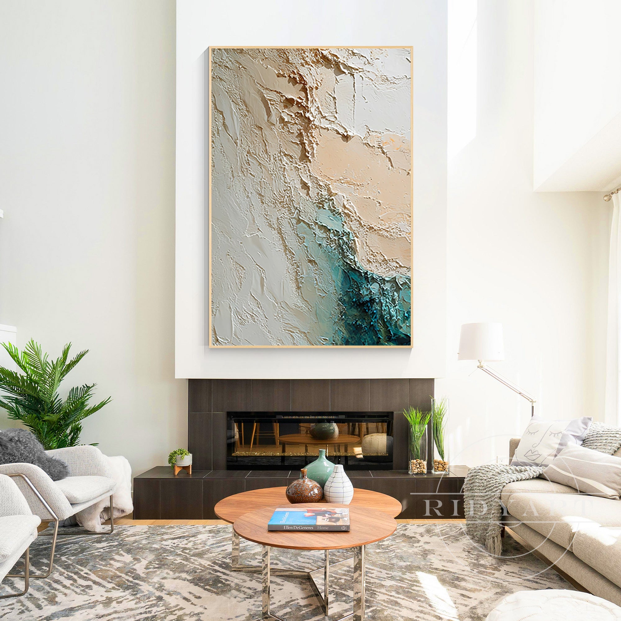 abstract coastal wall art 3d textured ocean painting