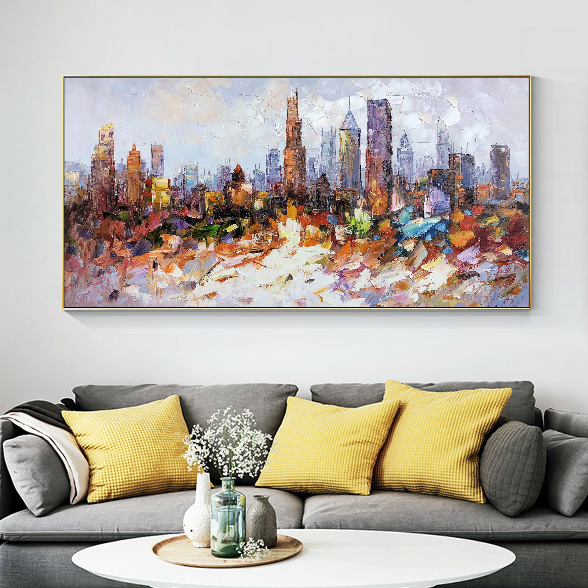 Textured abstract Chicago wall art for modern urban-inspired decor.