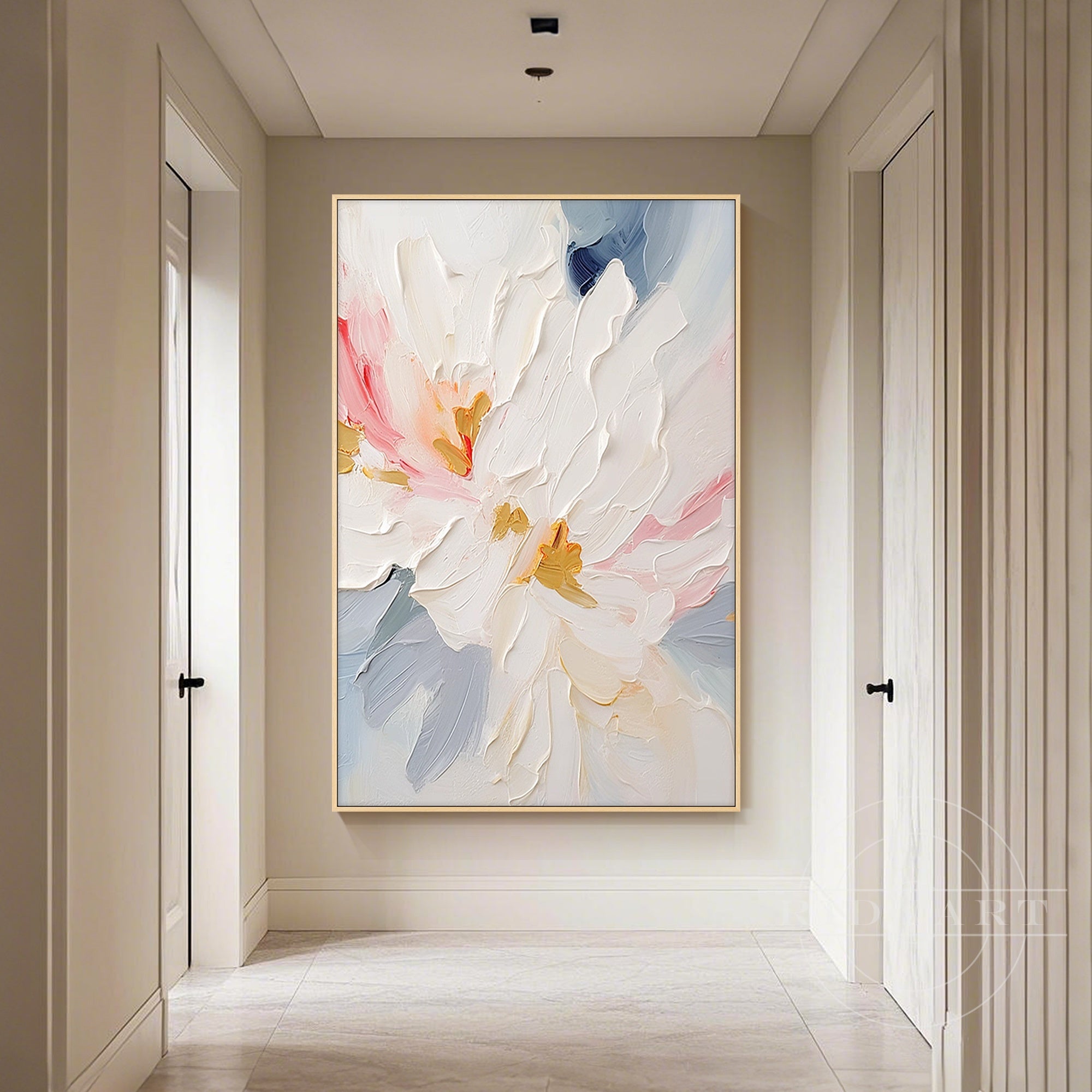 abstract pastel flower wall art pink blue textured canvas painting