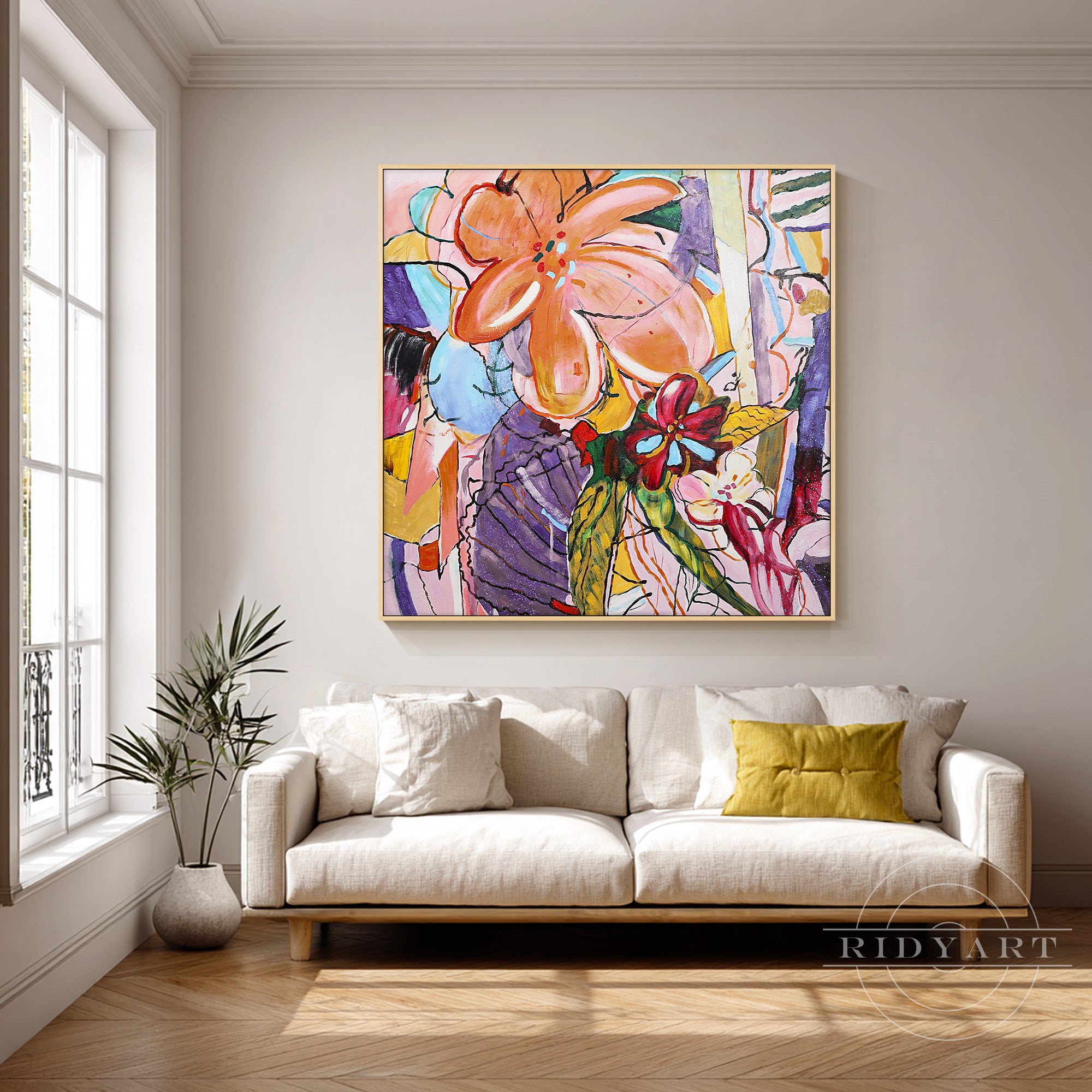 Trendy vibrant flower canvas artwork