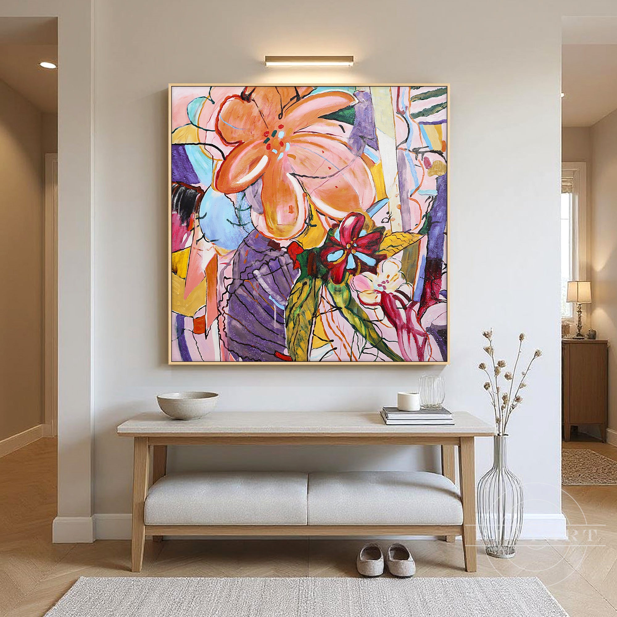 Original multicolor floral painting for living room