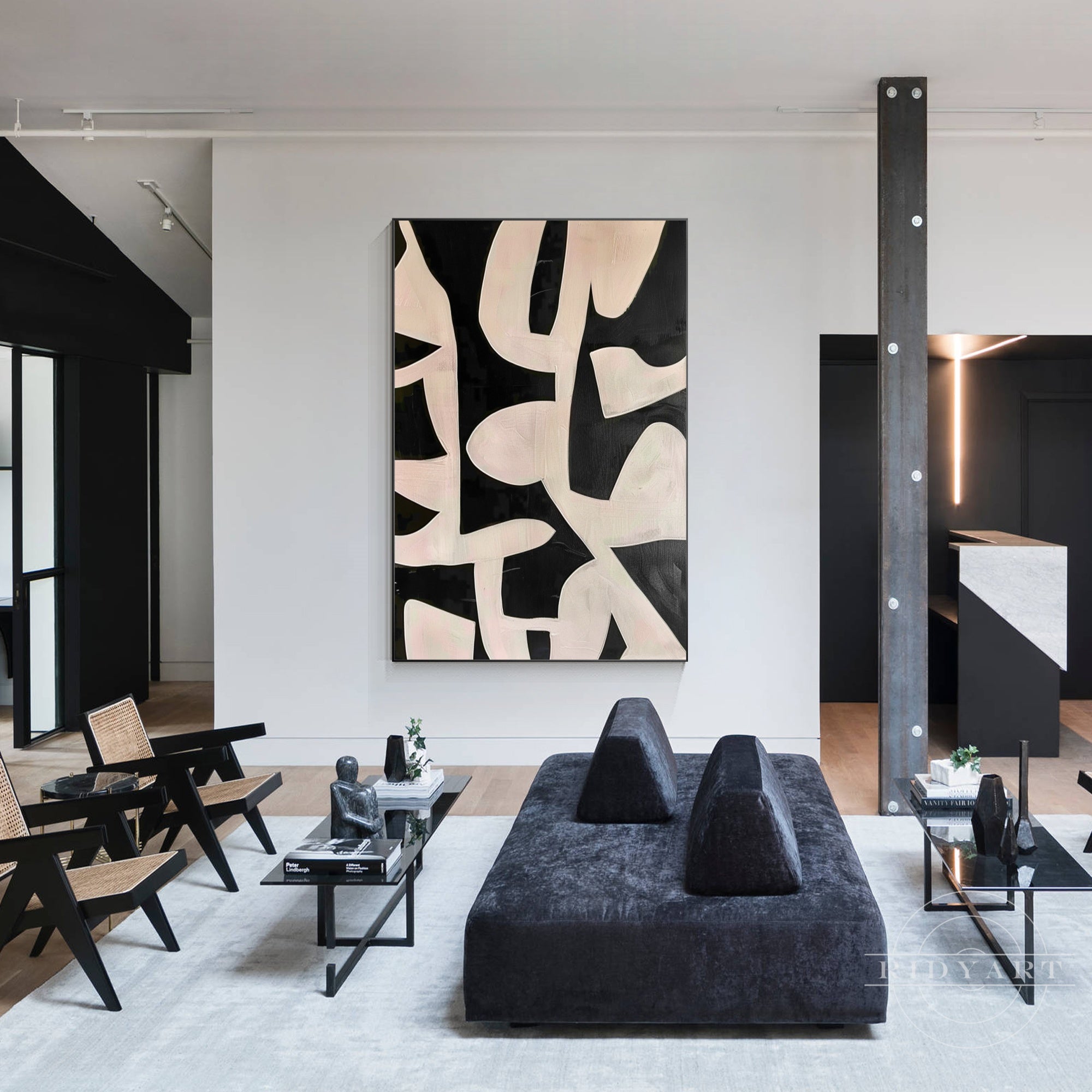 Black beige texture art geometric painting on canvas.