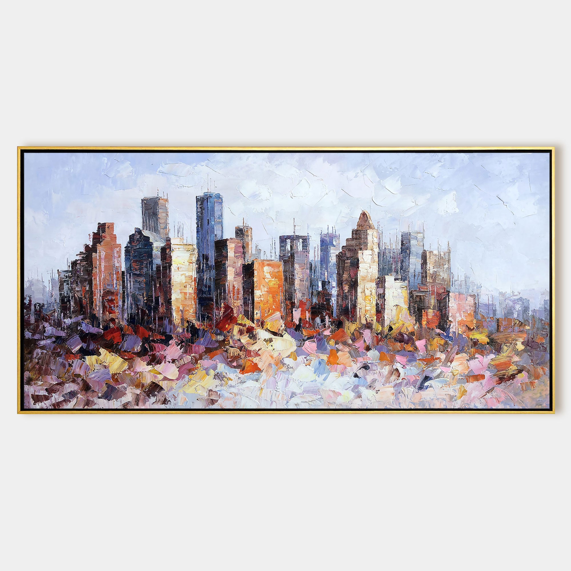abstract houston skyline cityscape textured oil painting art