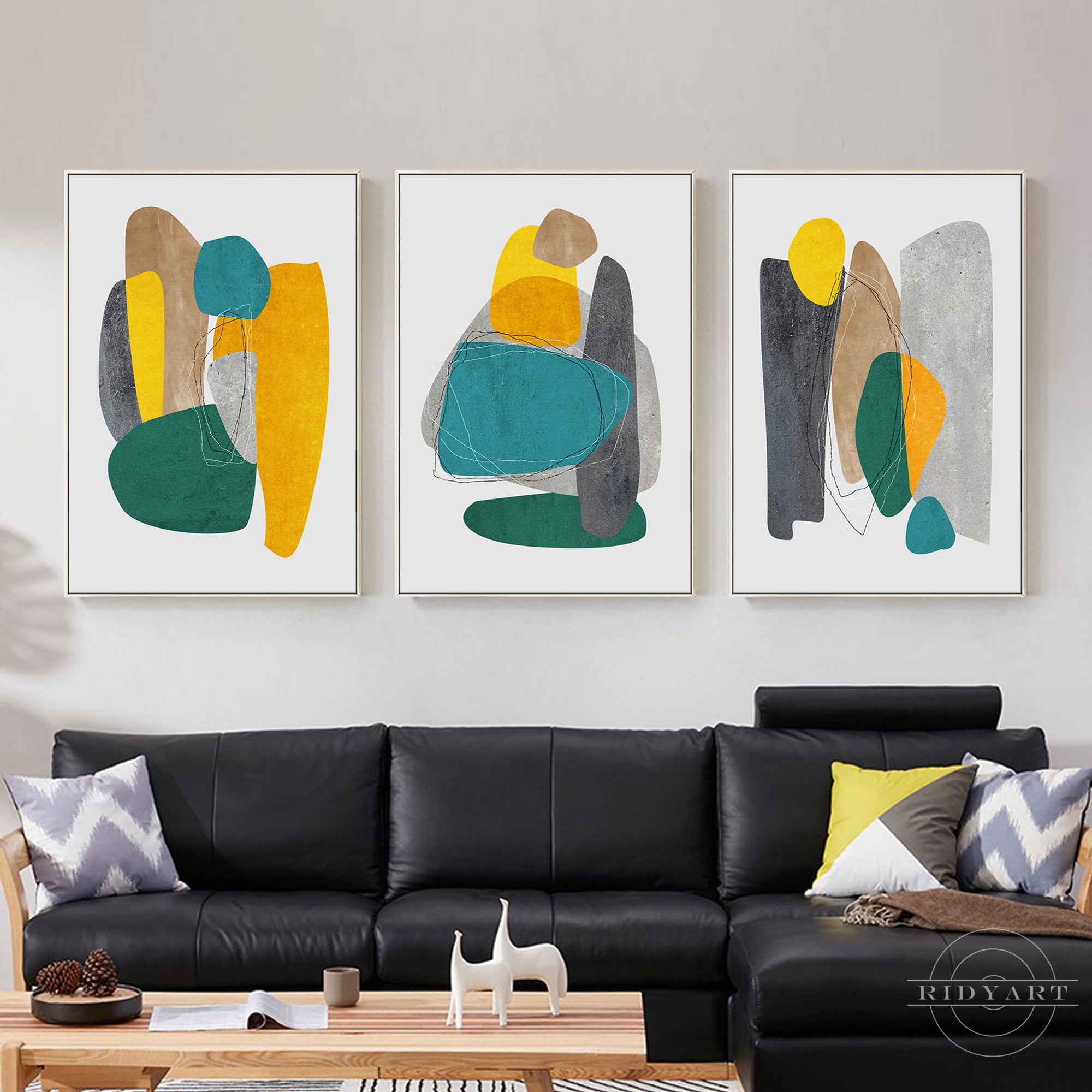 Minimalist abstract wall art in blue and green tones