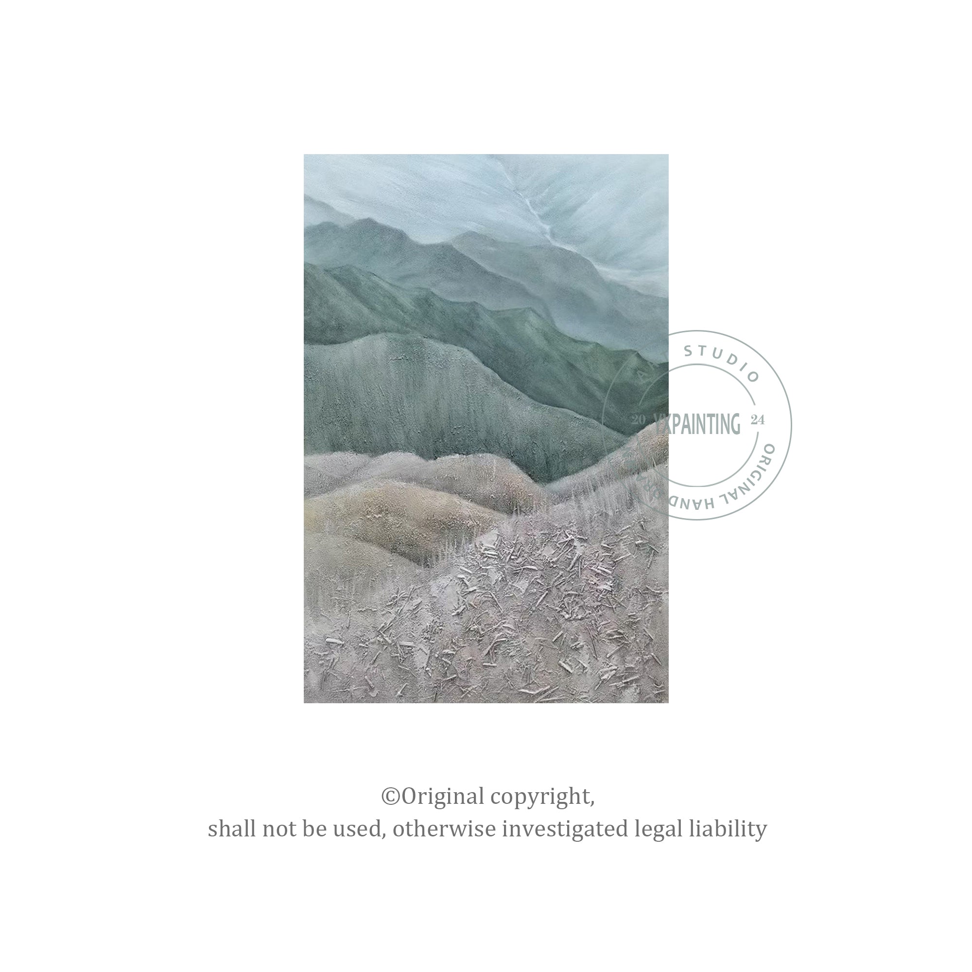 Gray Green Mountains Textured Vertical Wall Art