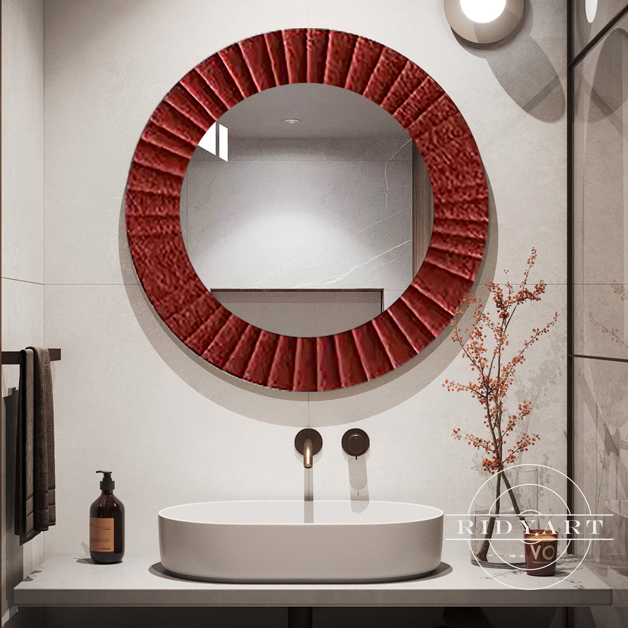 Artistic round mirror for entryway or hallway decor