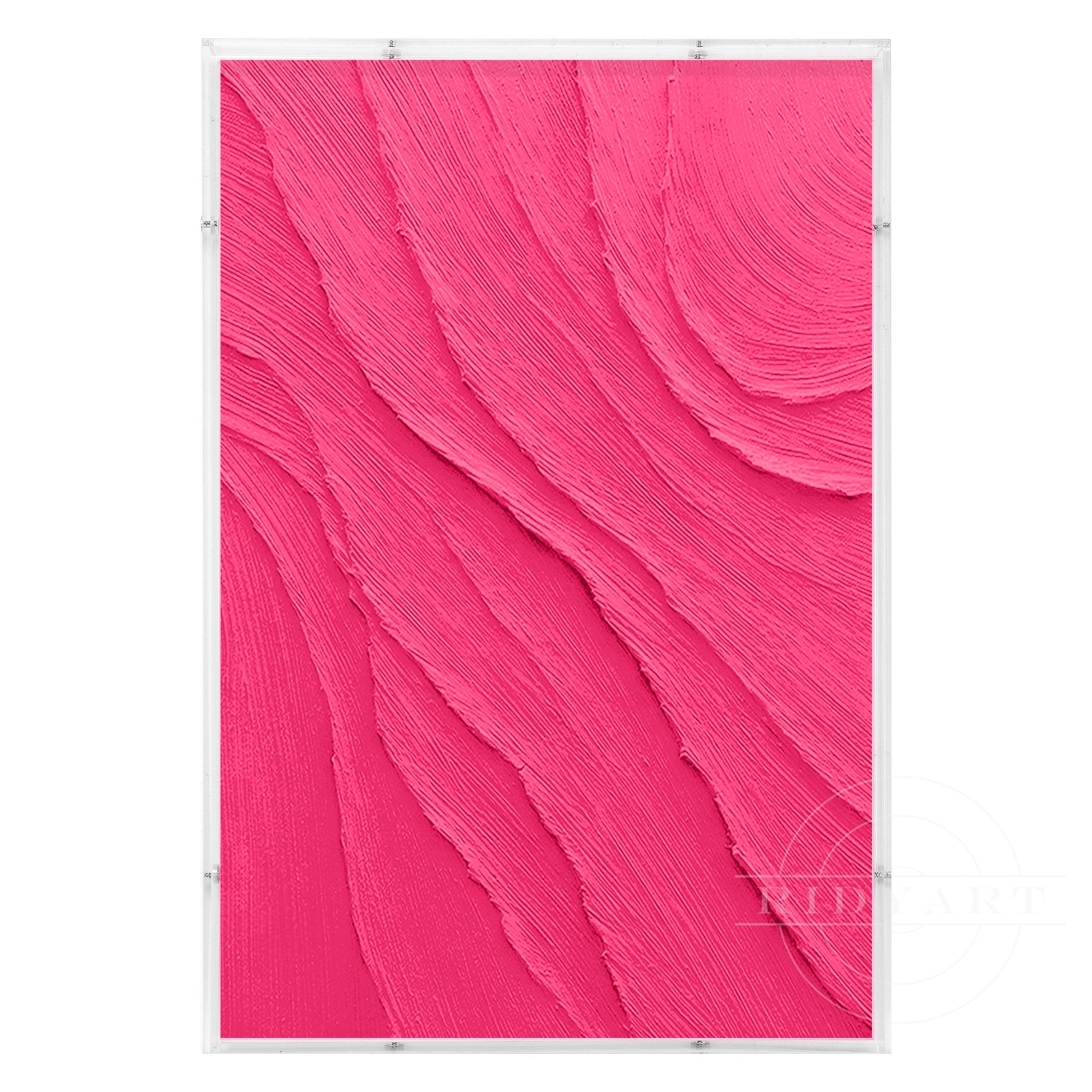 Dopamine pink 3D textured abstract wall art in modern living room