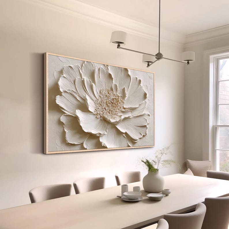 Large abstract floral canvas with neutral colors