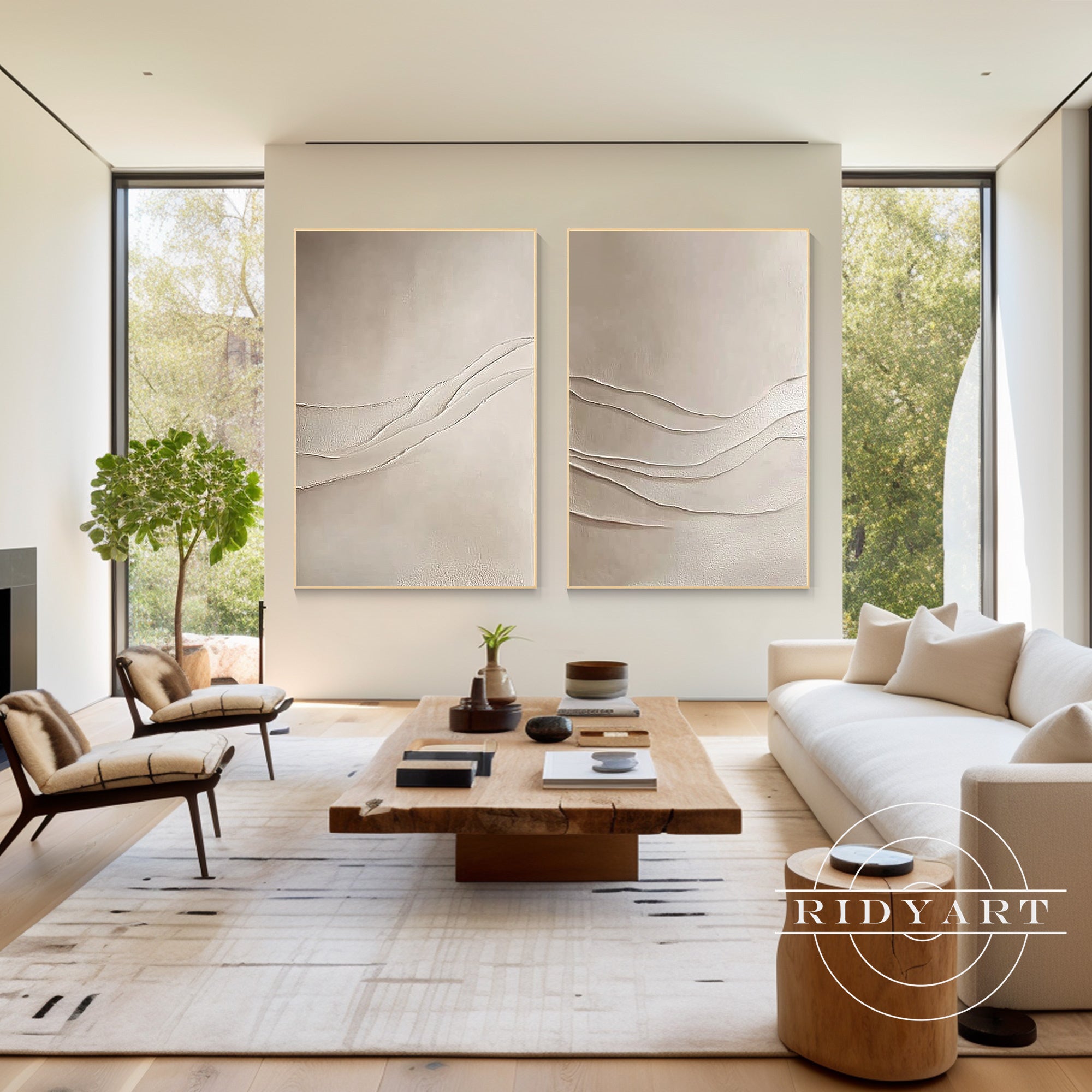 Beige abstract Japandi canvas painting