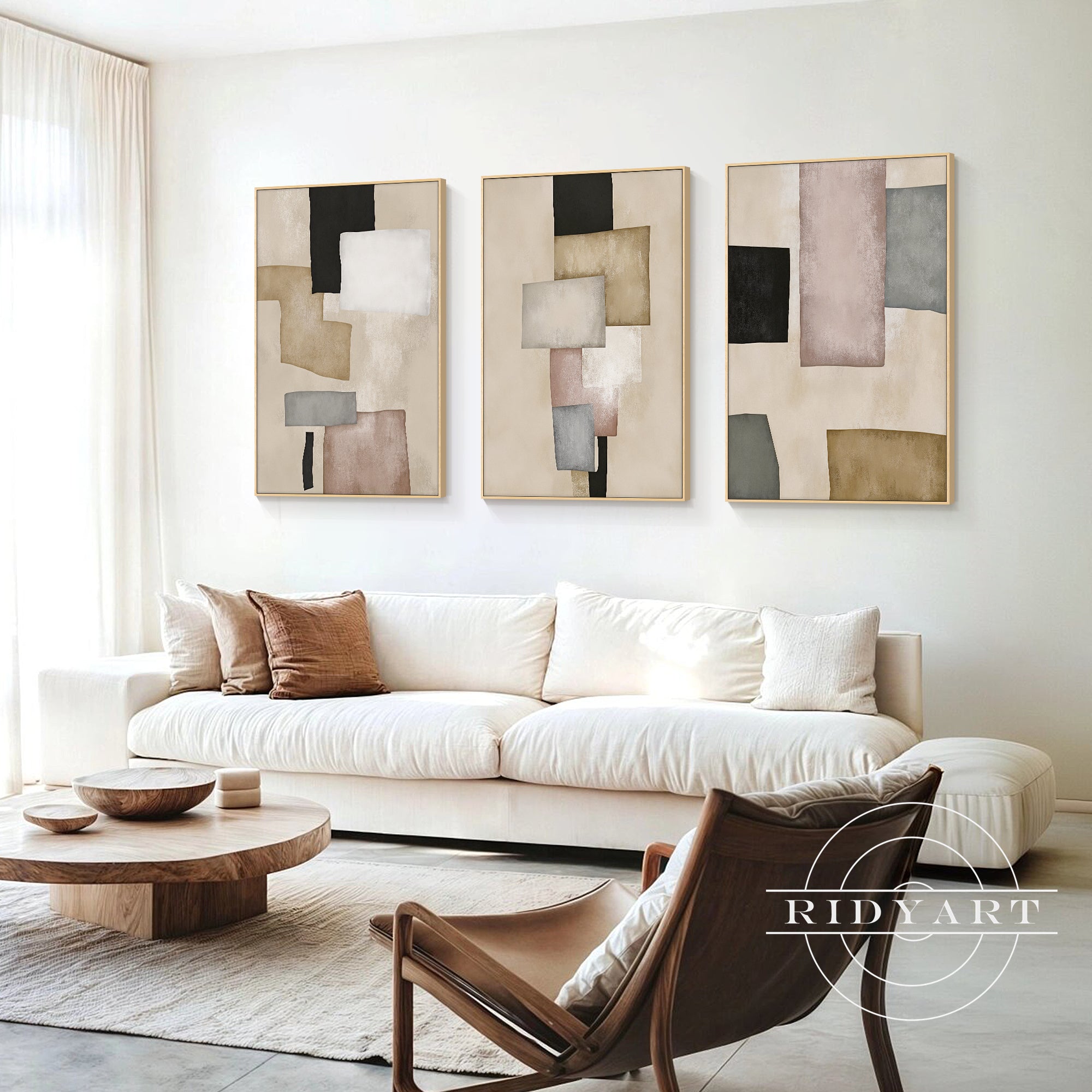 Beige black pink canvas art for living room