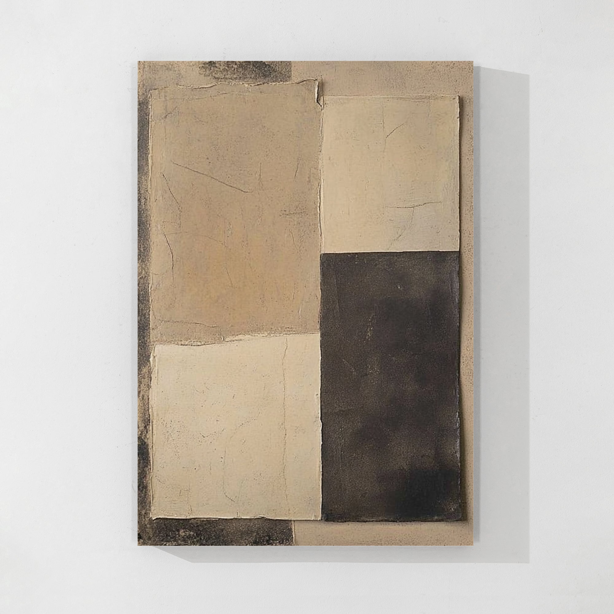 Abstract beige and black Wabi-Sabi wall art on canvas