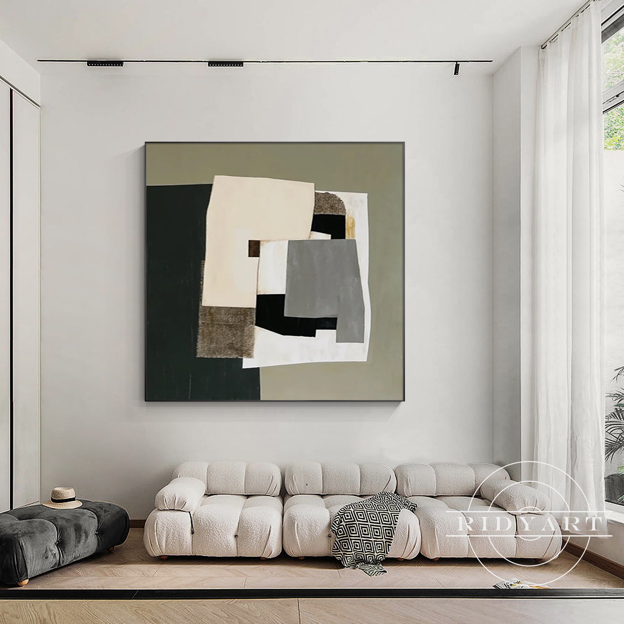 Beige and brown geometric canvas art for serene home decor
