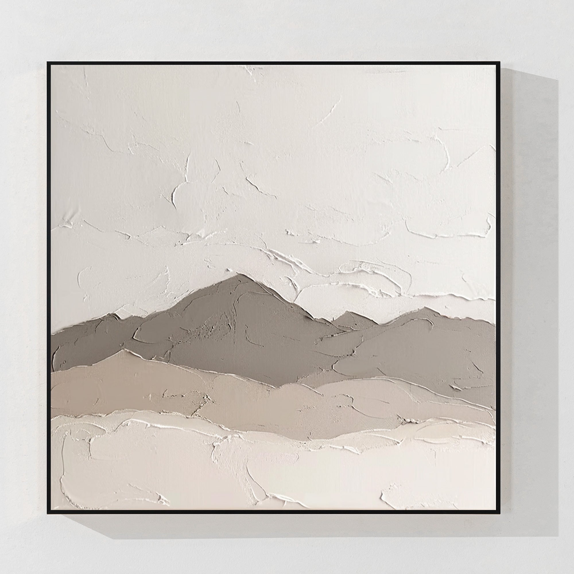 Beige brown 3D textured mountain painting on canvas