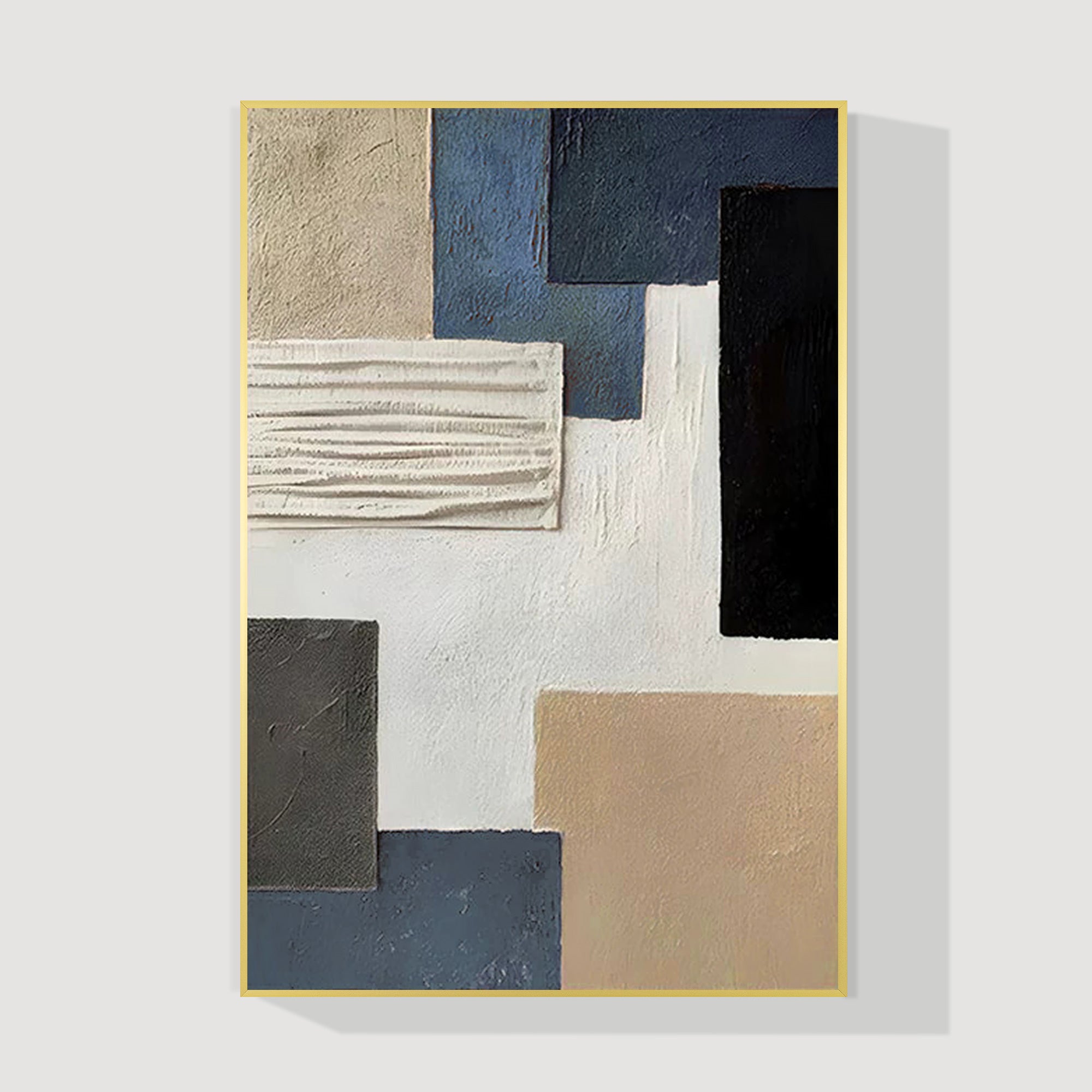 Beige gray blue textured abstract wall art