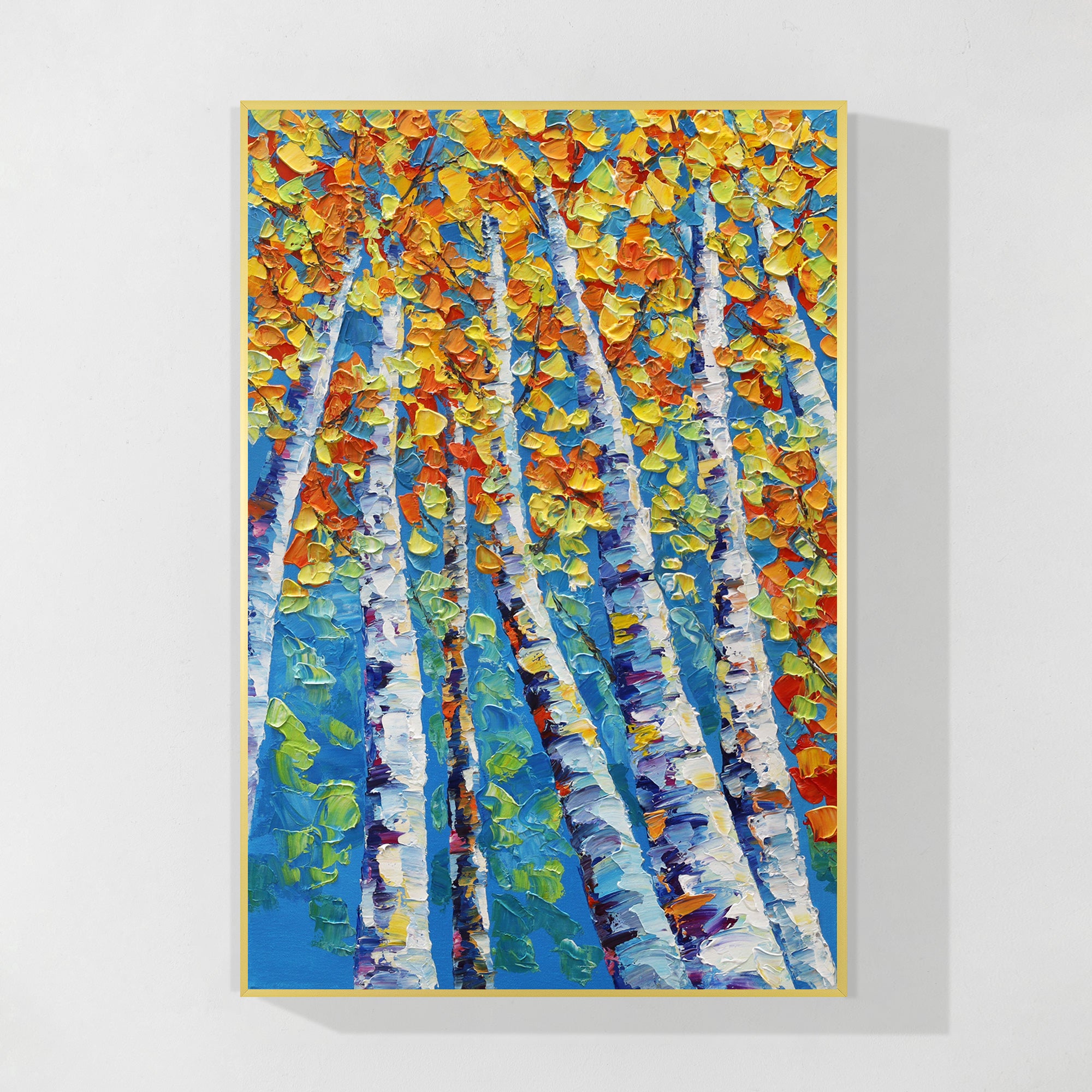 Abstract birch tree canvas painting with aspen landscape