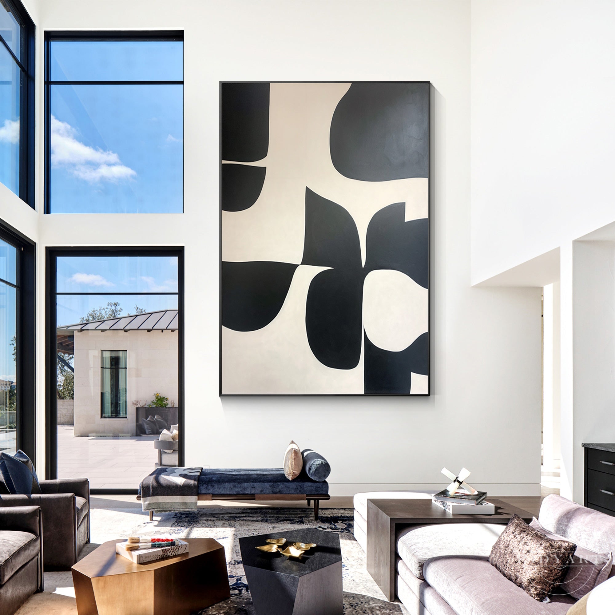 Organic shape geometric painting on canvas
