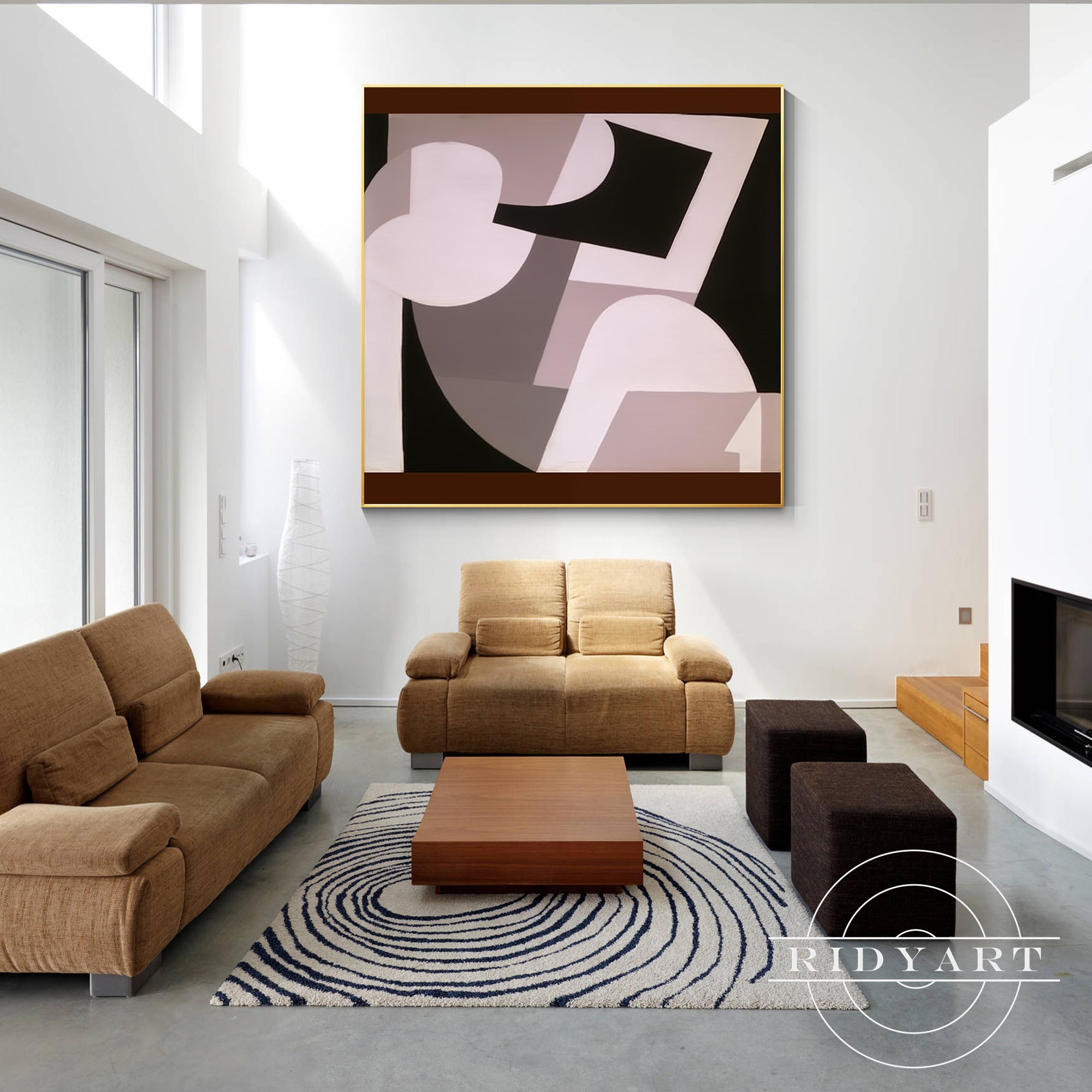 Minimalist shapes painting with soft blush and neutral tones