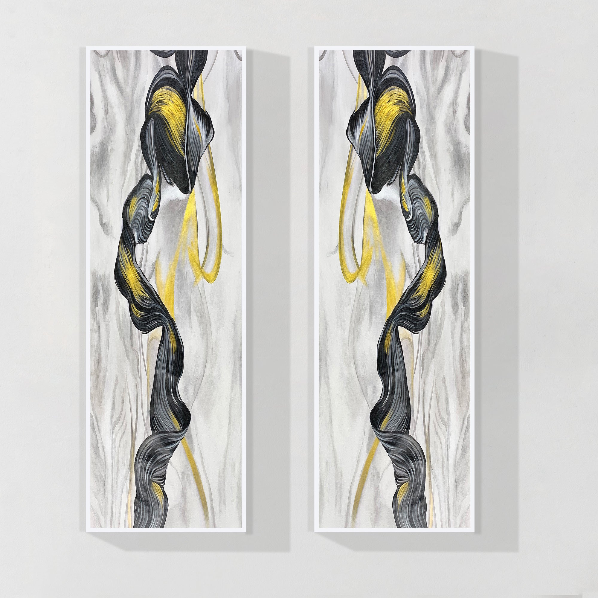 Black and gold abstract ribbon wall art set