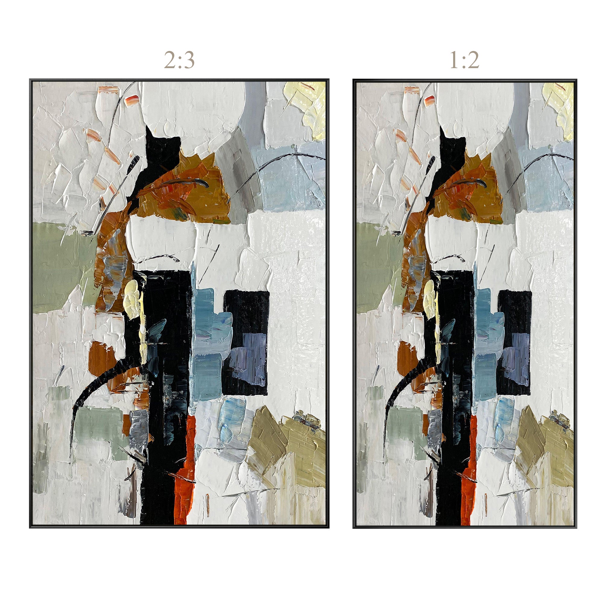 Black white brown heavy textured abstract painting