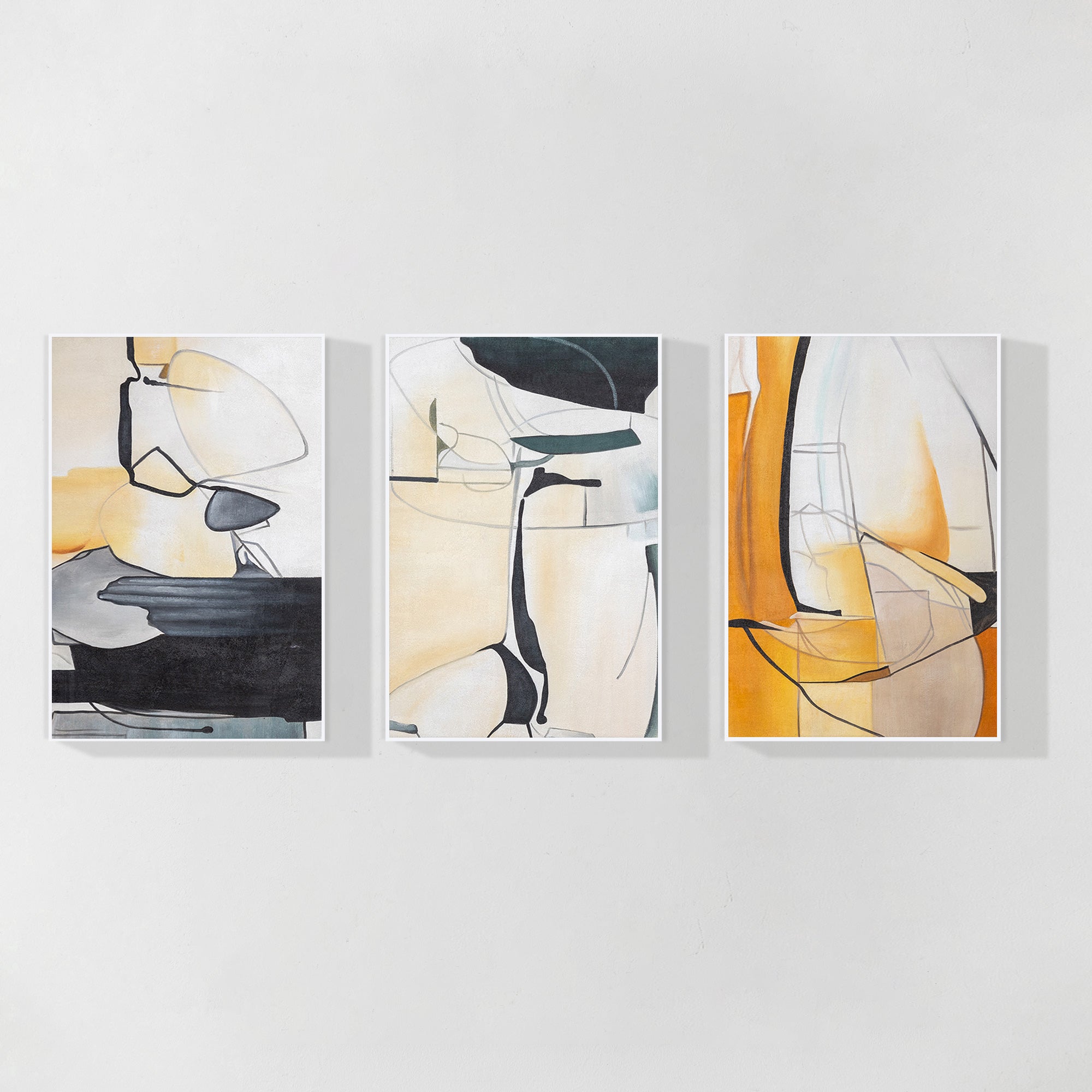 Set of 3 black and yellow abstract canvas wall art