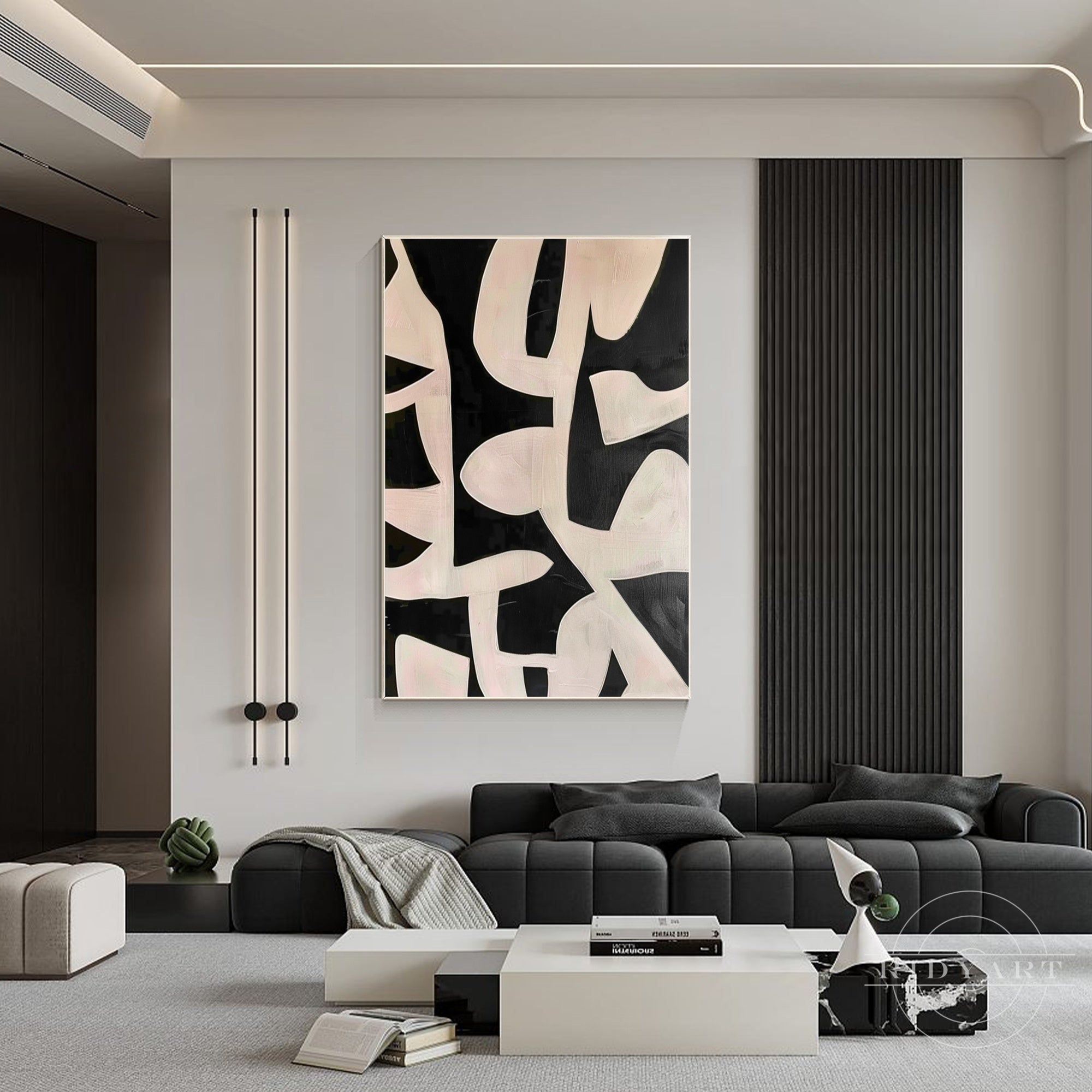 Black beige texture art geometric painting on canvas.