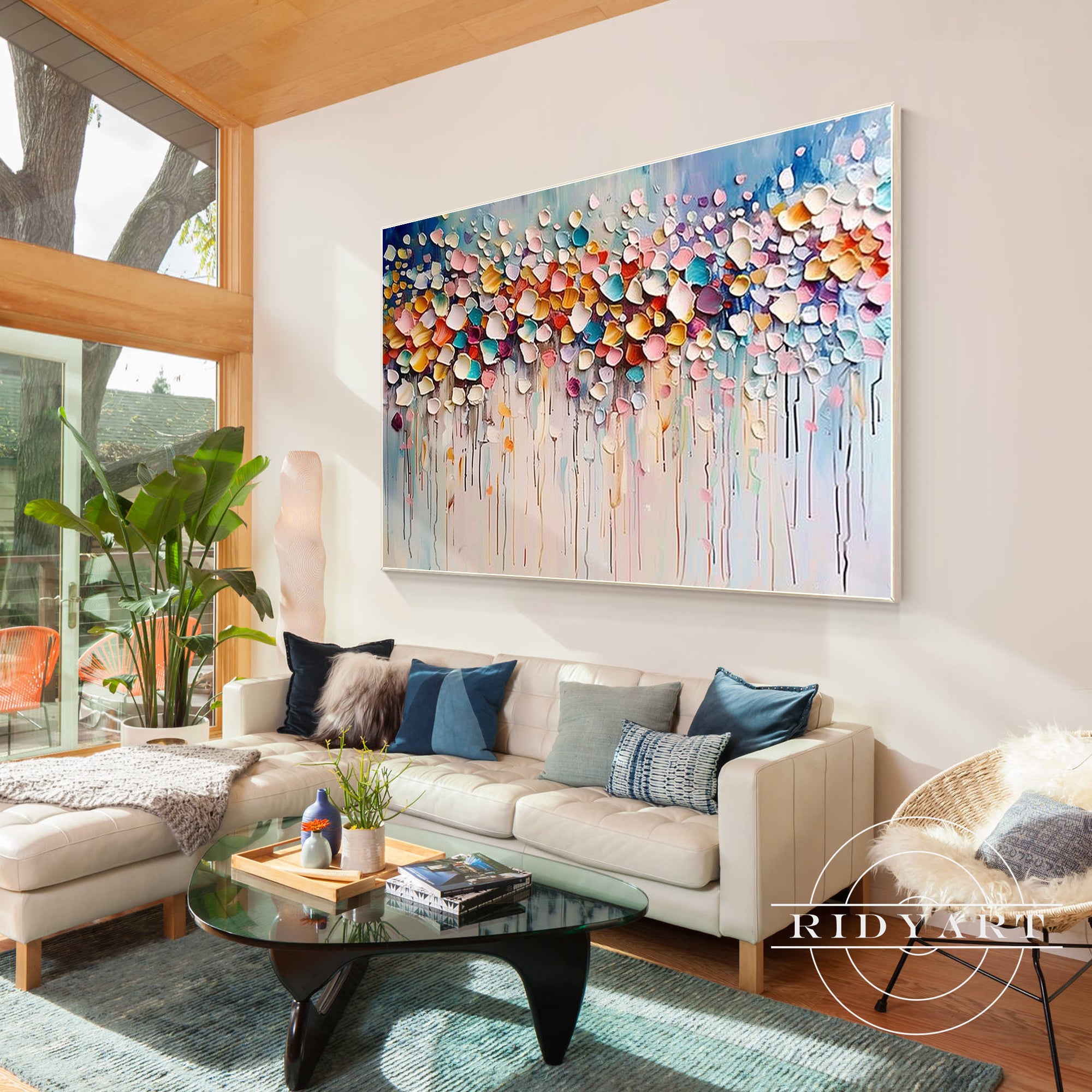 Vibrant abstract flowers painting for modern decor